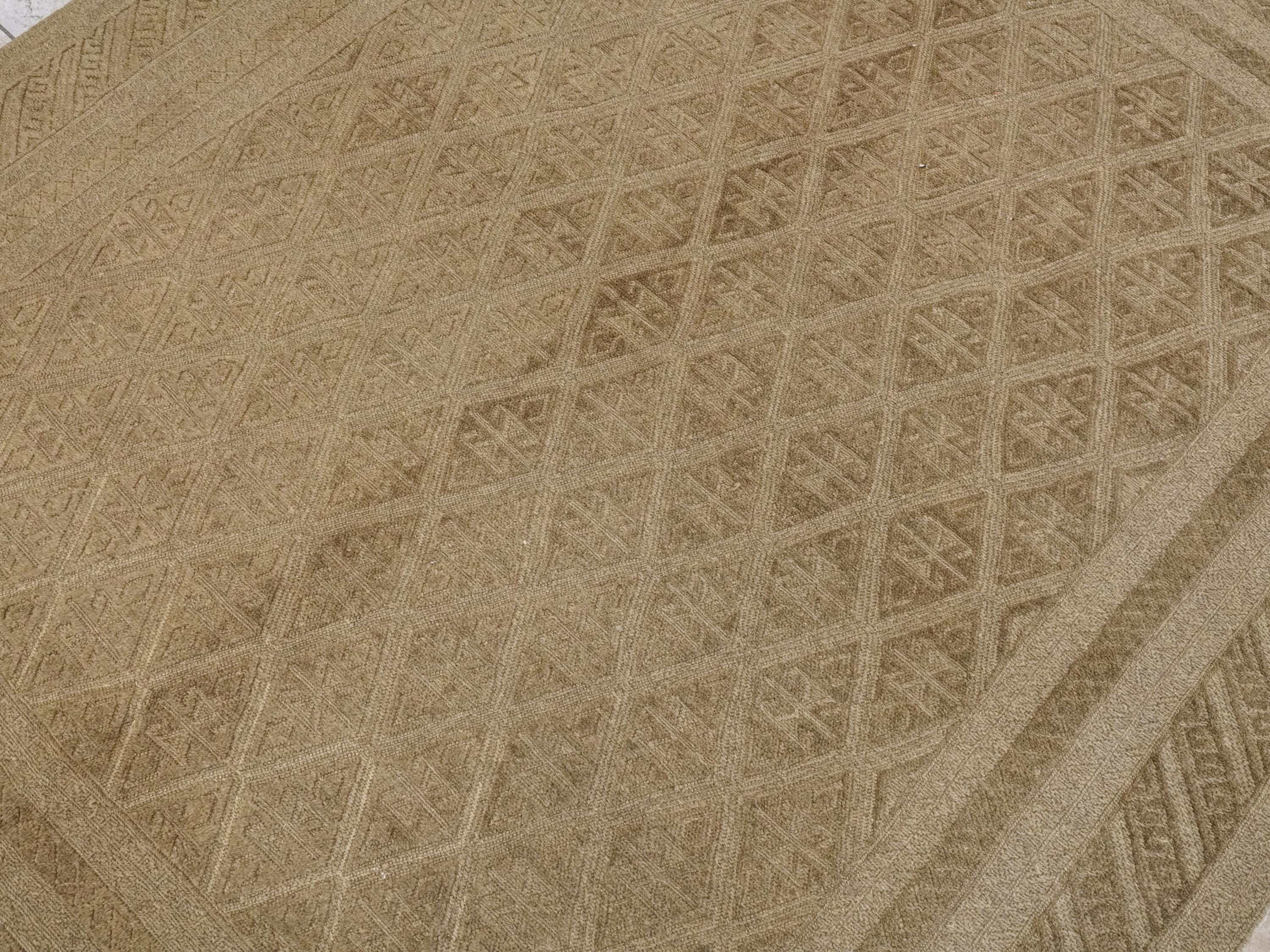 6x9 FT Hand Knotted Wool Kilim Rug - Dark Brown Tribal Design