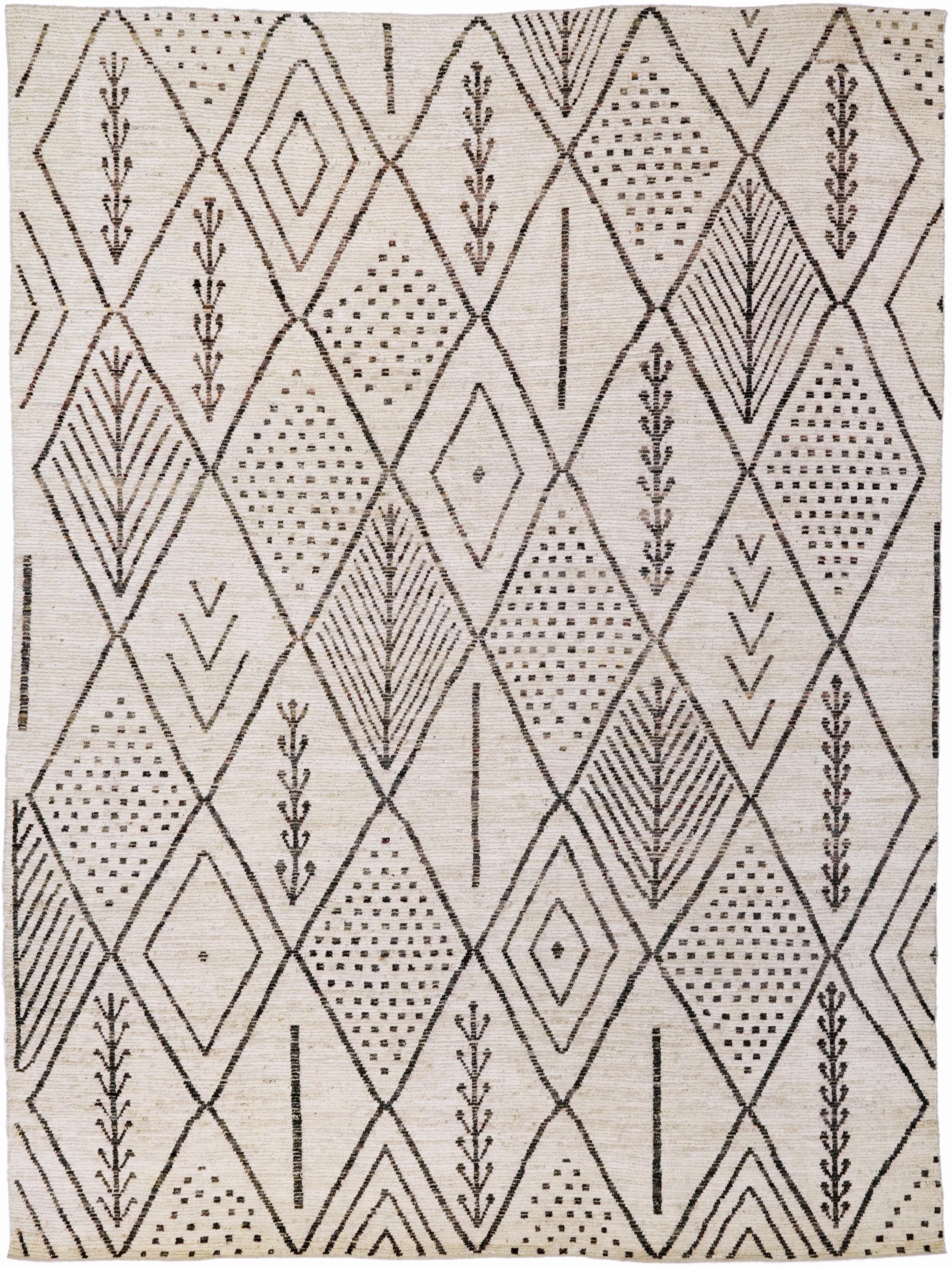 10x14 Ft Beige Moroccan Rug - Afghan Handmade Wool Rug - Contemporary Design