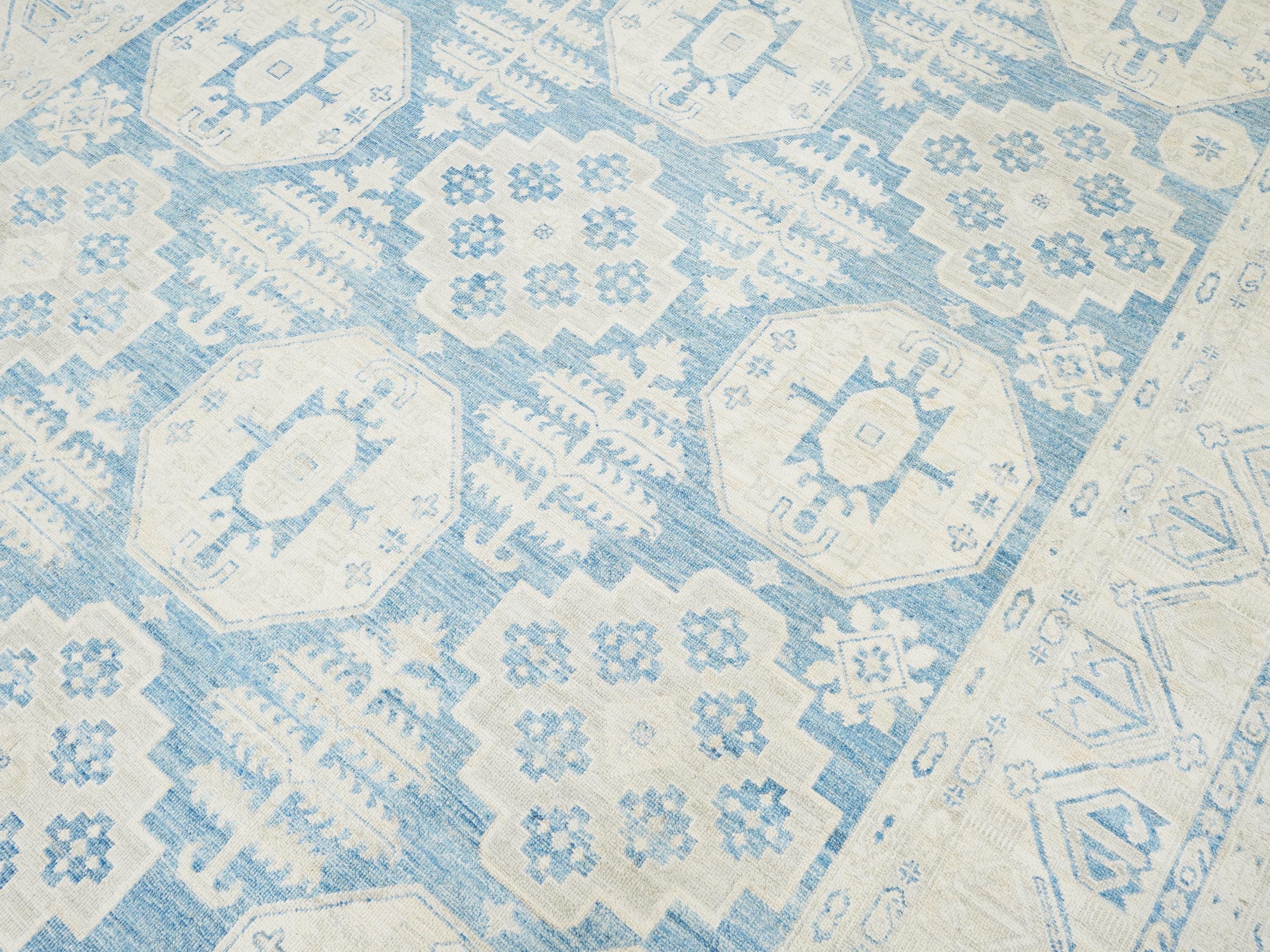 10x14 Ft Muted Blue Ushak Rug - Hand Knotted Wool Area Rug