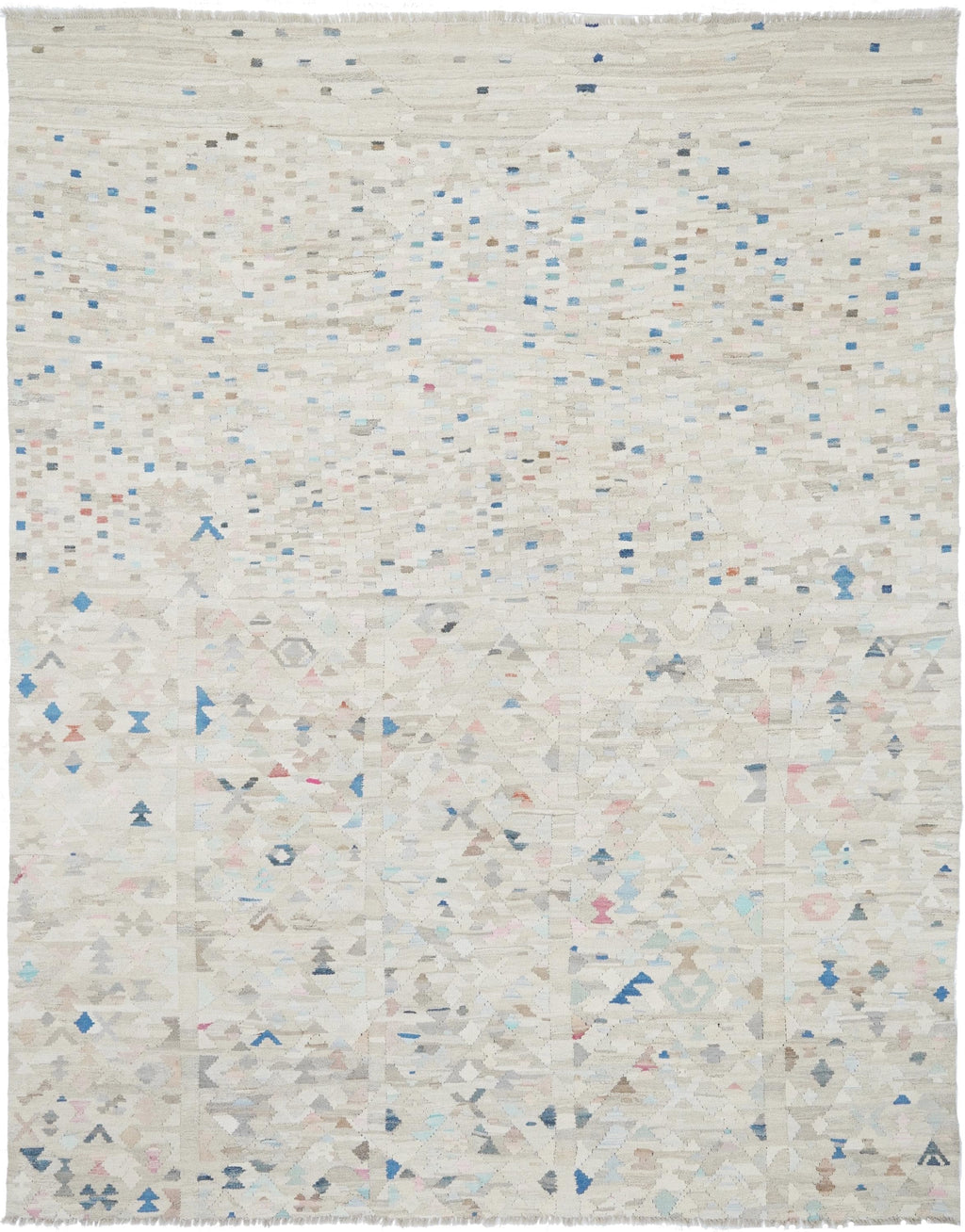 8x10 Ft Beige Kilim Rug - Flat Weave Area Rug - Modern Design