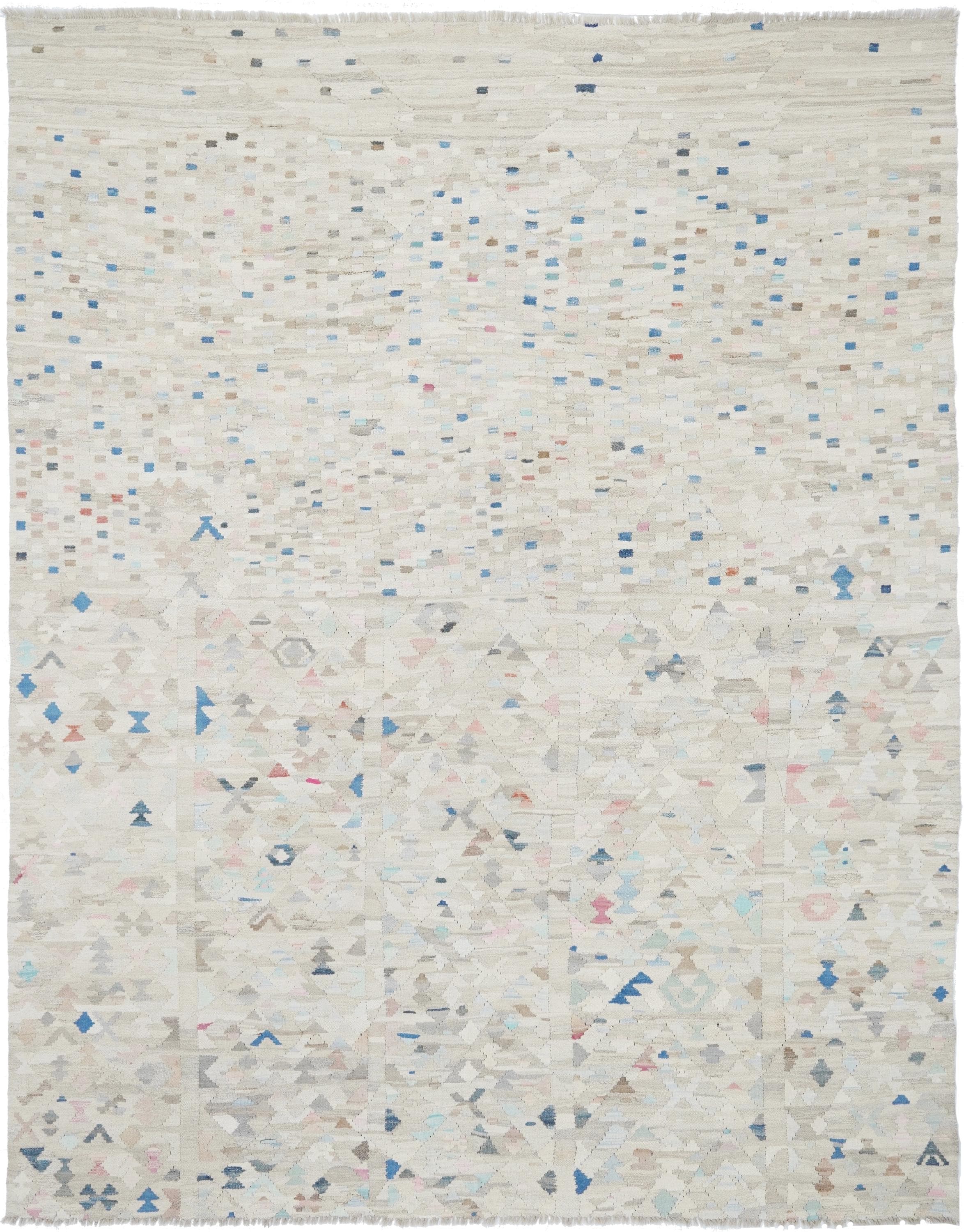 8x10 Ft Beige Kilim Rug - Flat Weave Area Rug - Modern Design