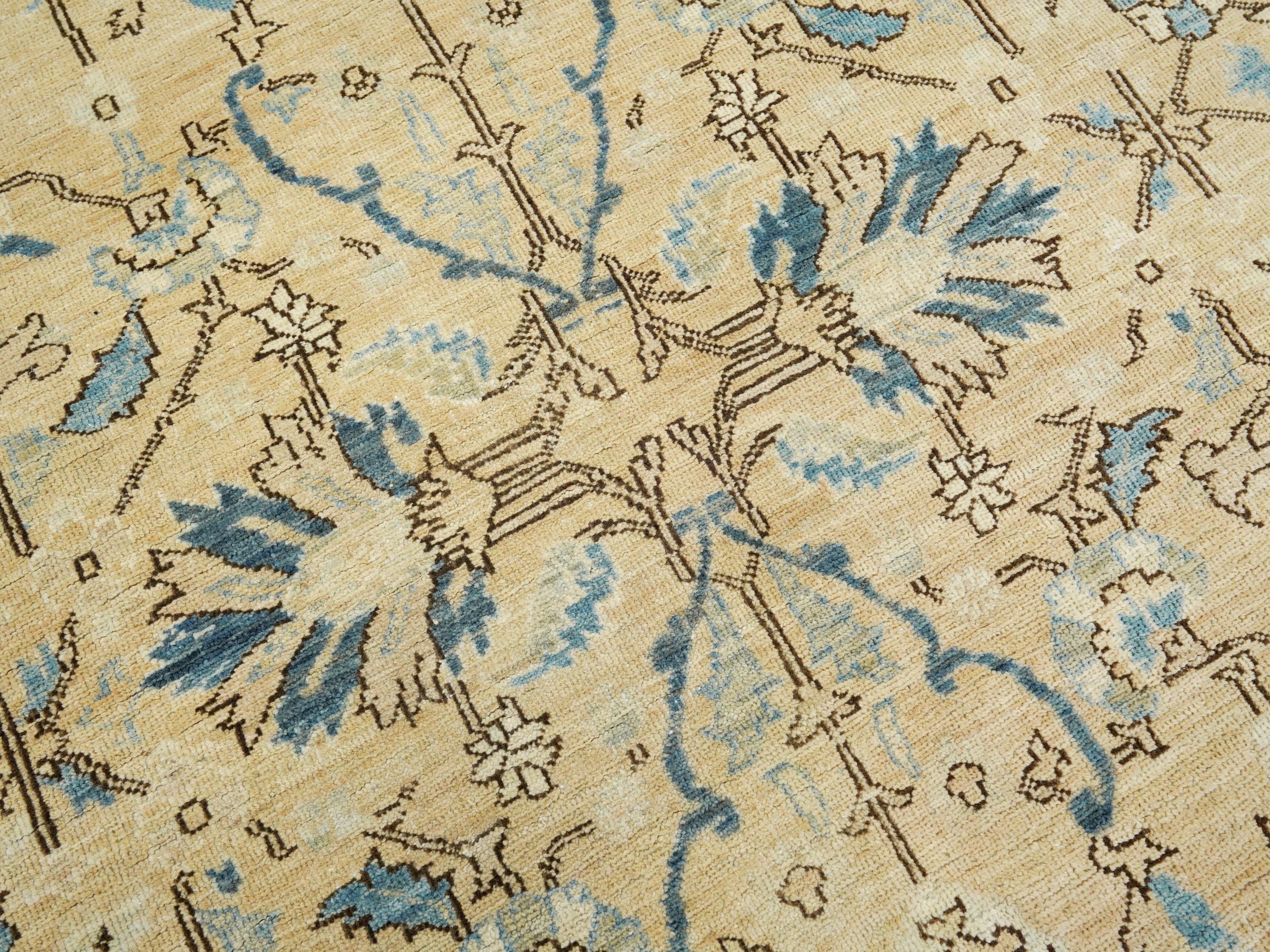 6x9 Ft Hand Knotted Bidjar Rug - Beige & Blue Persian Antique