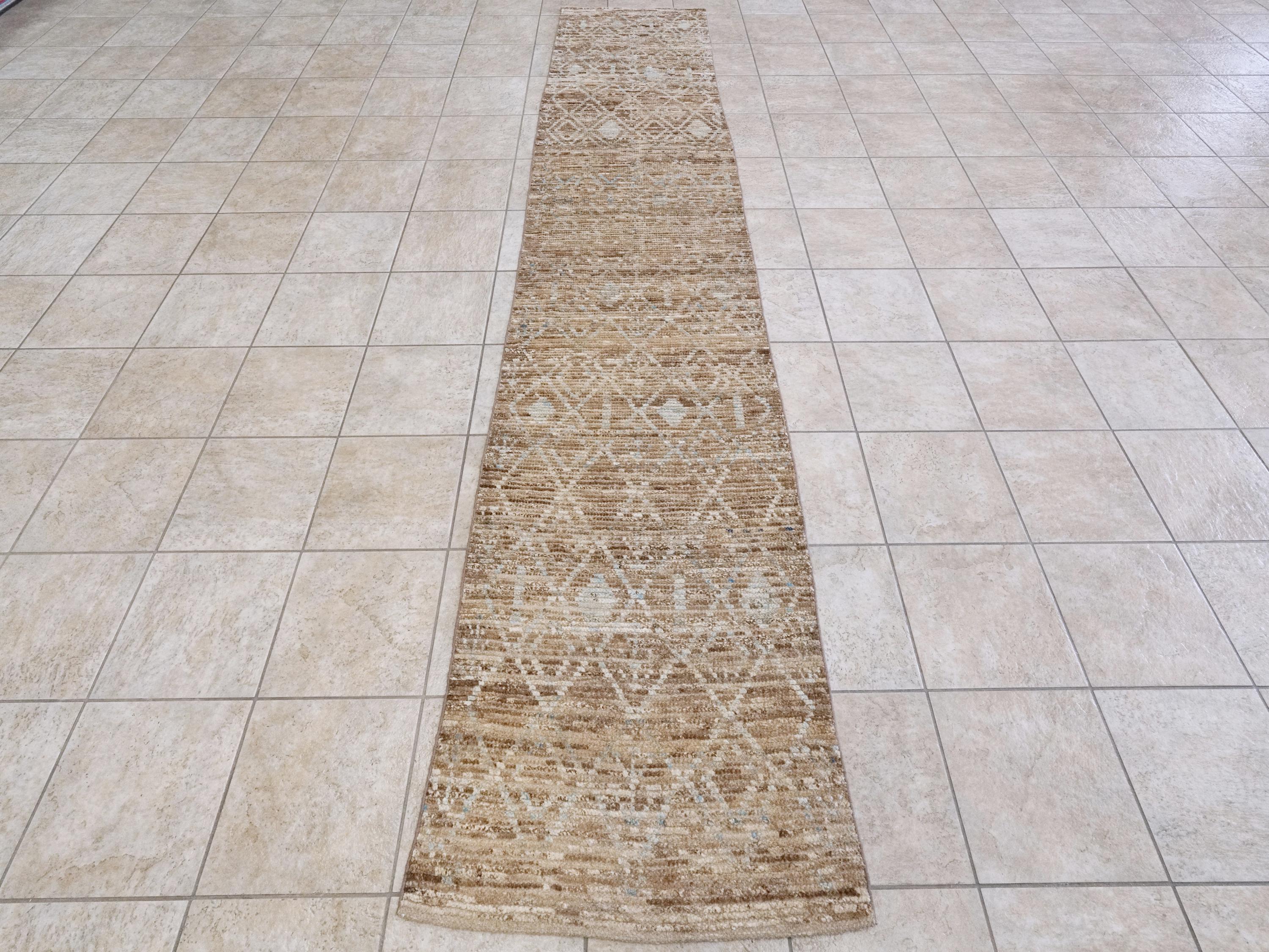 13 Ft Brown Moroccan Runner Rug - Afghan Handmade Hallway Rug