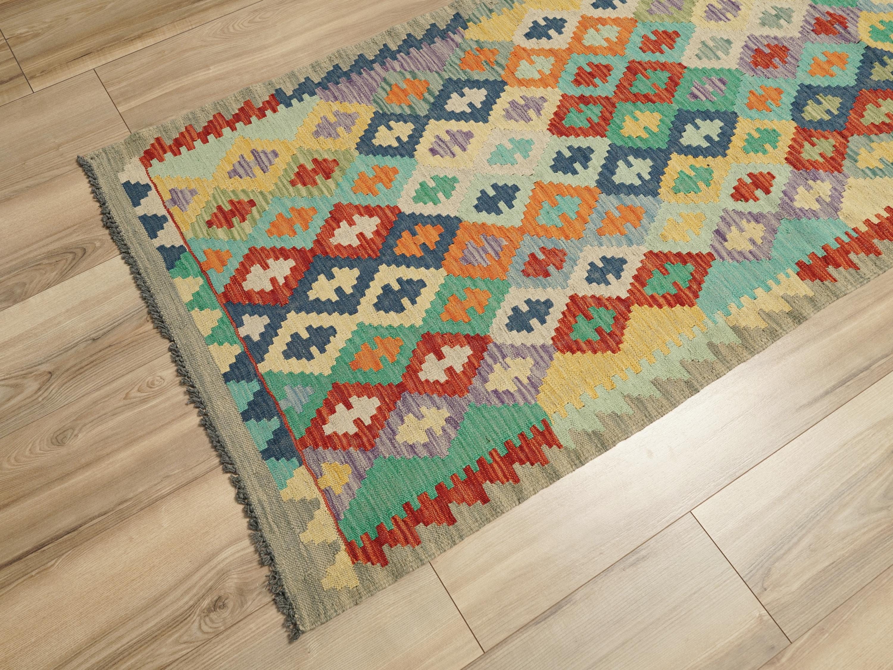 10 Ft Colorful Kilim Runner Rug - Traditional Afghan Flat Weave