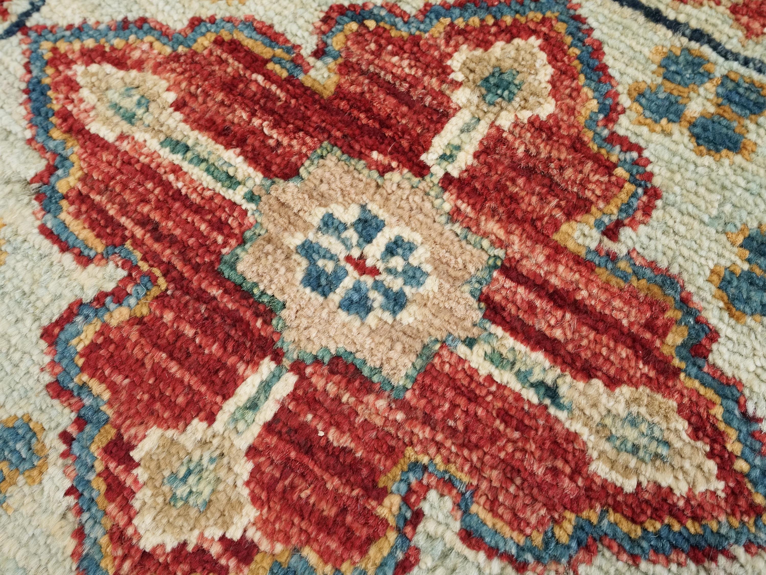 1x2 Ft Hand Knotted Heriz Rug - Blue & Red Afghan Wool