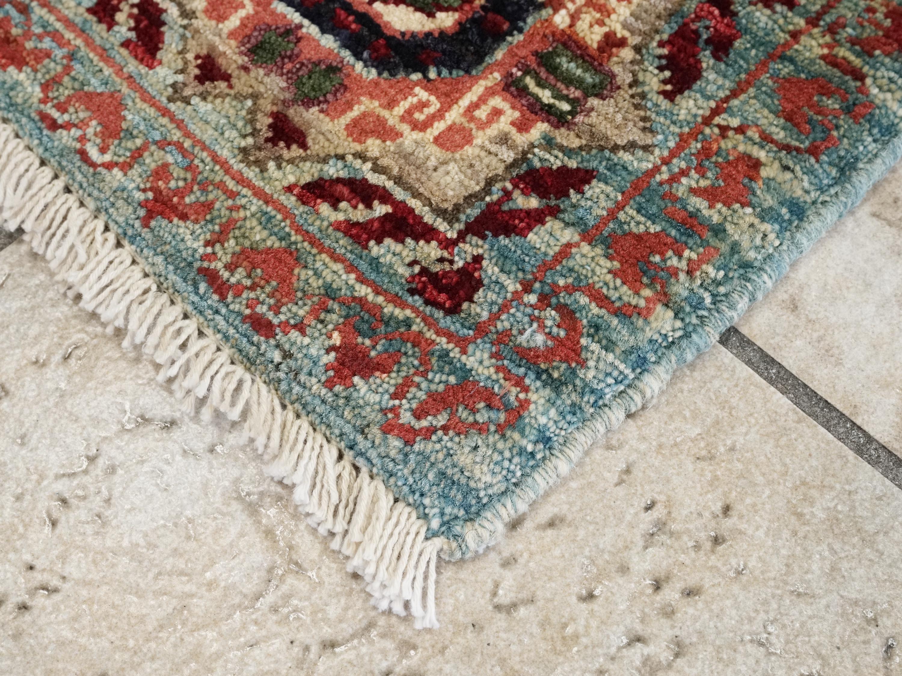 2x3 Ft Light Blue Mamluk Rug - Hand Knotted Ghazni Wool Accent Rug