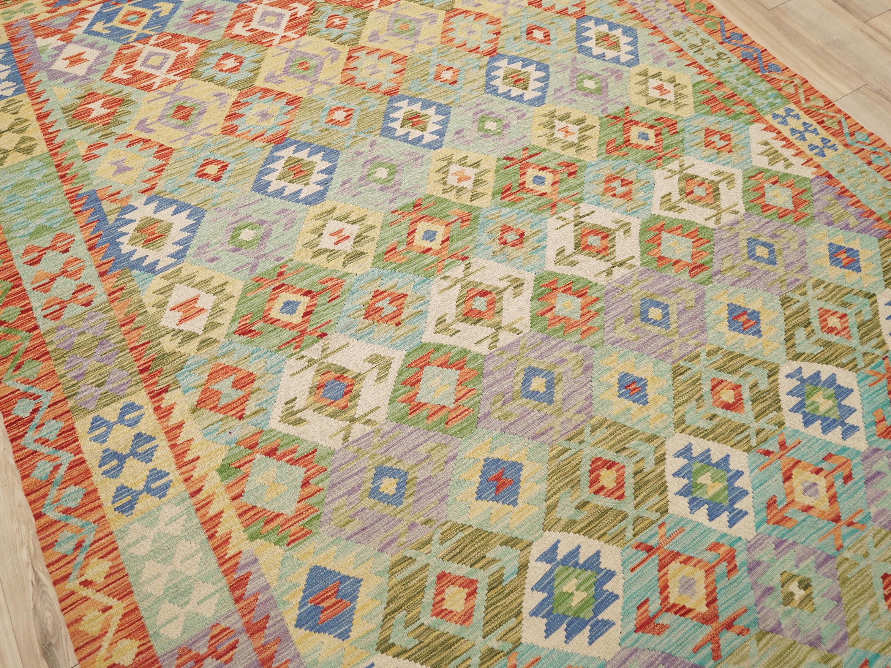 7x10 Ft Maimana Kilim Rug - Flat Weave Tribal Rug