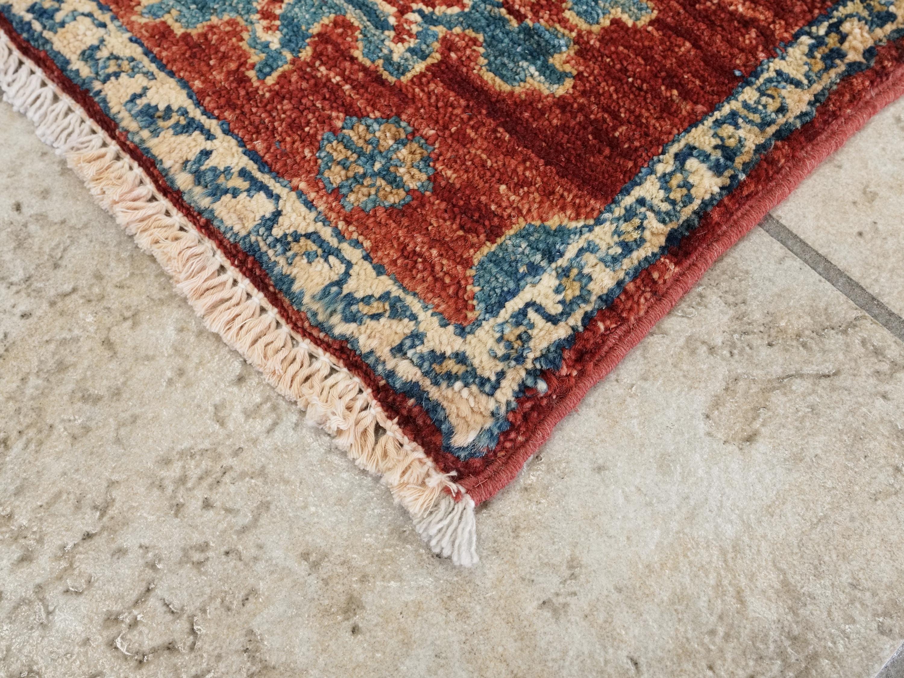 1x2 Ft Hand Knotted Red Serapi Rug - Ghazni Wool Accent Rug