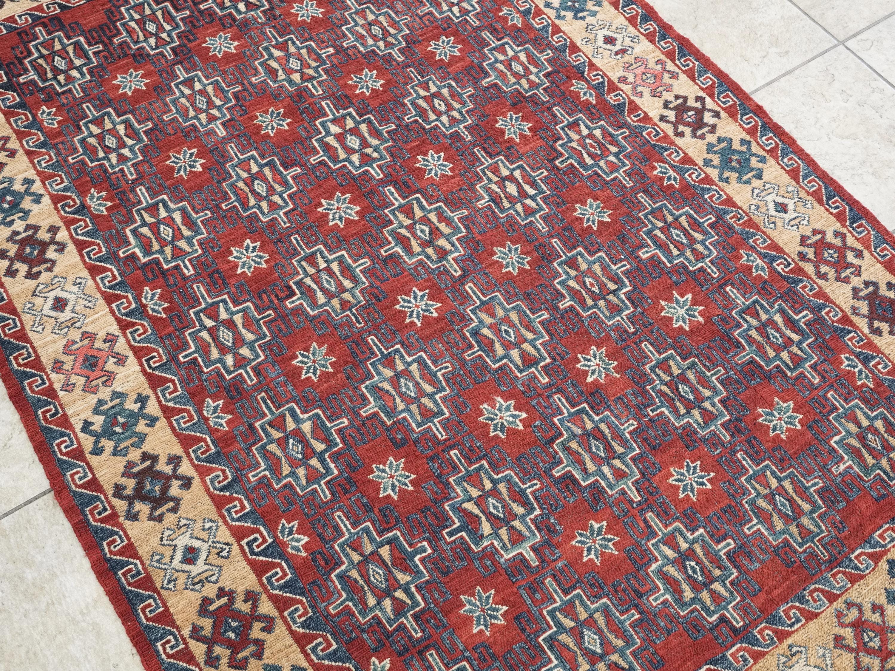 4x6 Ft Red Vintage Kilim Rug - Hand Knotted Afghan Rug