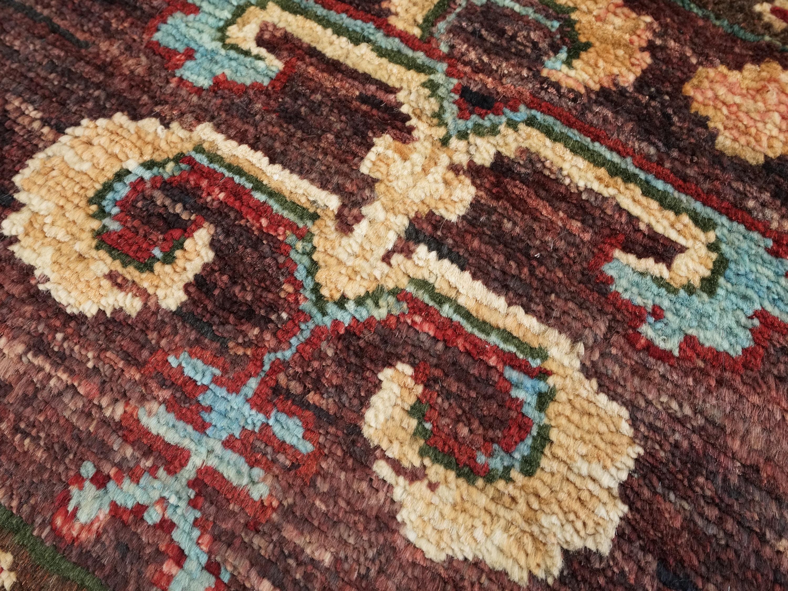 1x2 Ft Hand Knotted Brown Heriz Rug - Ghazni Wool Accent Rug