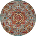 6x6 Ft Hand Knotted Light Blue Mamluk Rug - Round Oriental Medallion Rug