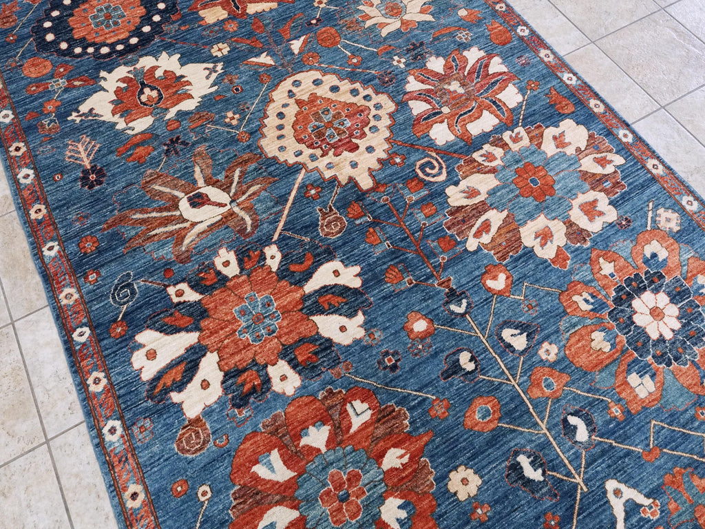 6x9 Ft Blue Serapi Rug - Oriental Area Rug - Allover Floral Design