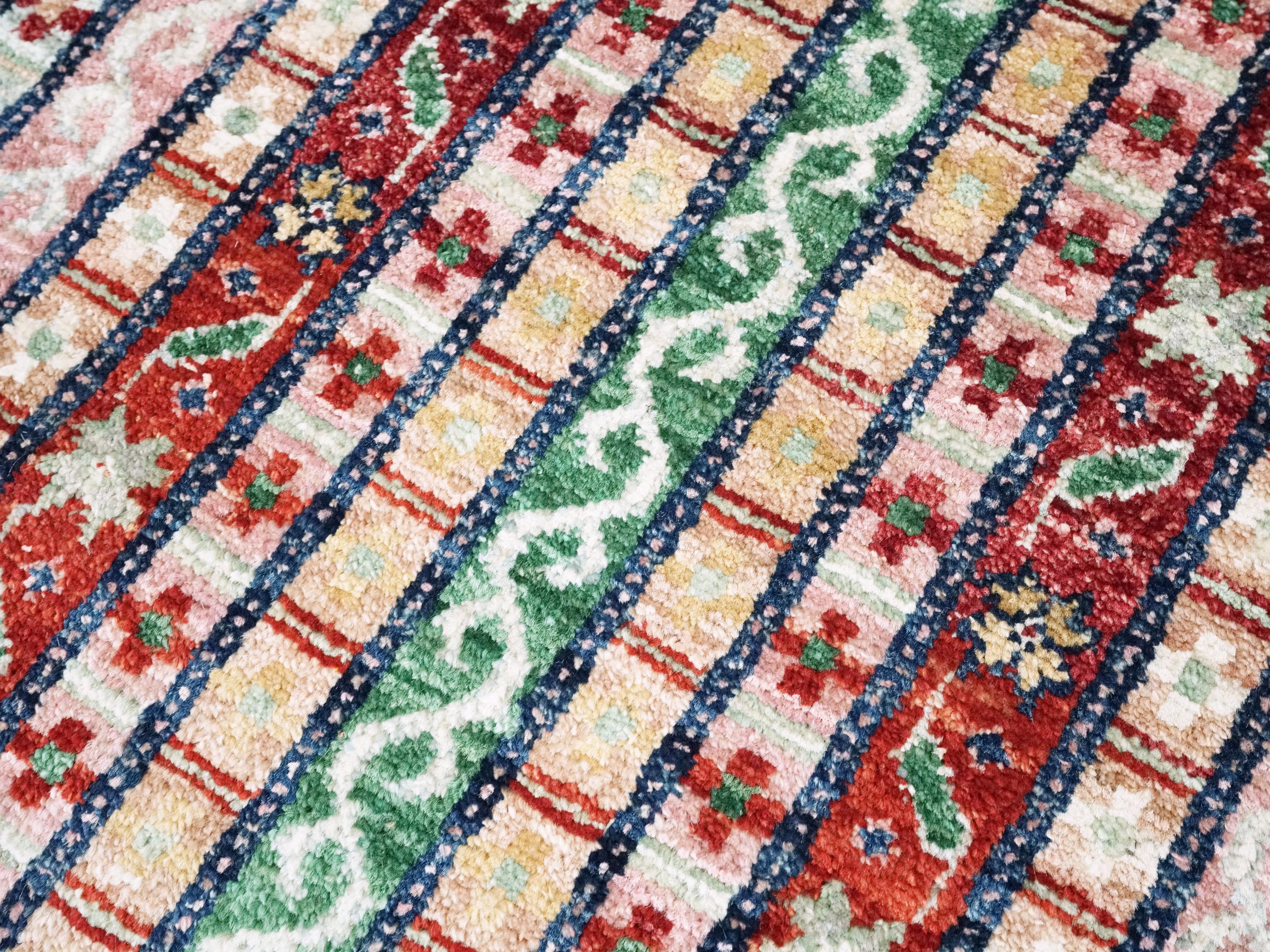 2x3 Ft Green & Pink Khorjin Rug - Afghan Wool Accent Rug