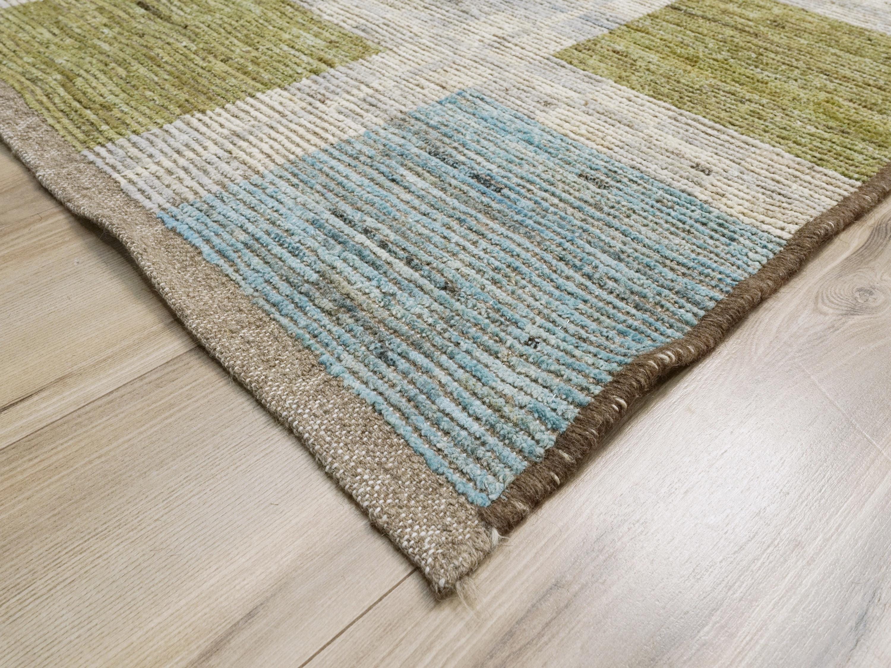 Hand Knotted Moroccan Wool Rug – 9x12 Blue Green Area Rug