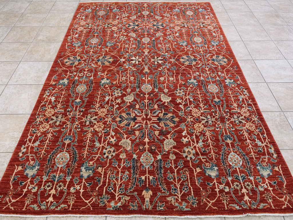6x9 Ft Red Serapi Rug - Afghan Oriental Rug - Allover Floral Design