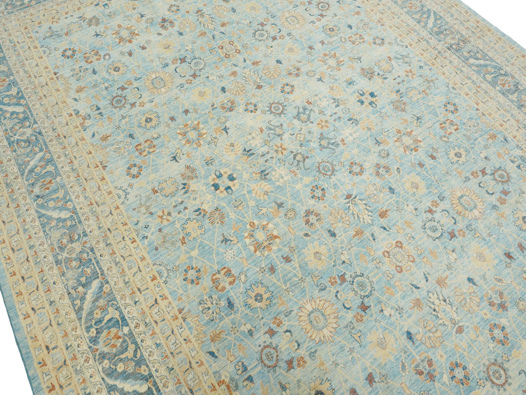 9x13 Ft Light Blue Serapi Rug - Hand Knotted Antique Rug - Persian Design
