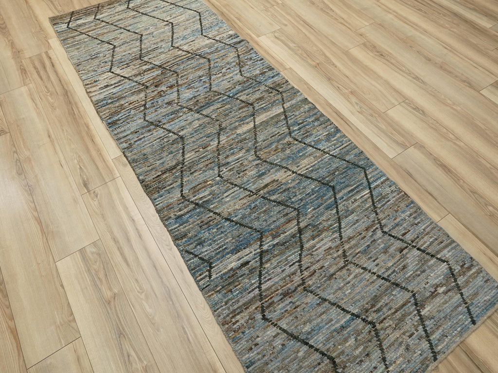 10 Ft Blue Moroccan Runner Rug - Afghan Wool Hallway Rug