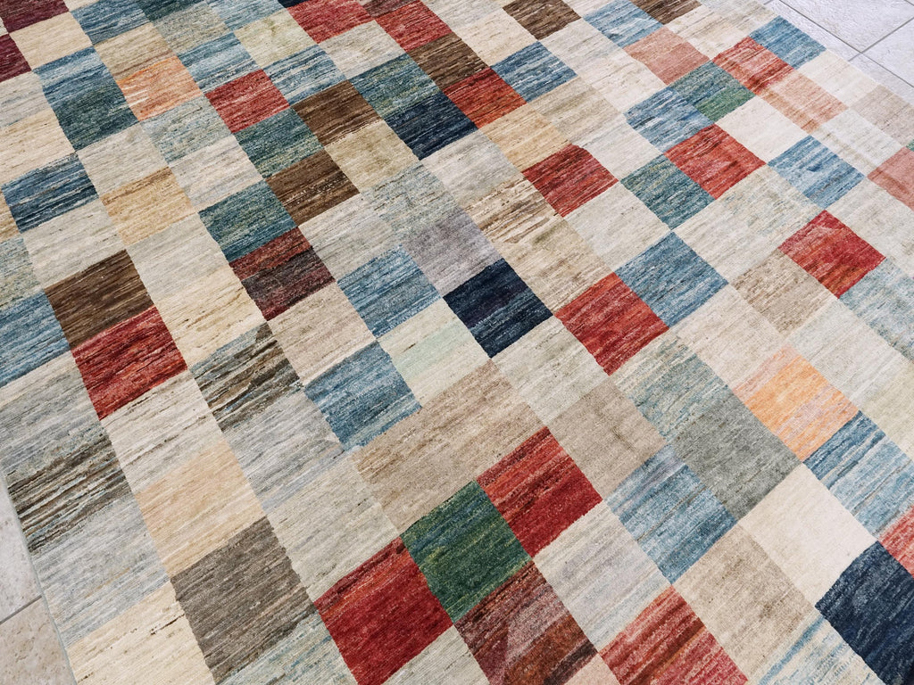 8x10 Ft Hand Knotted Colorful Gabbeh Rug - Geometric Design