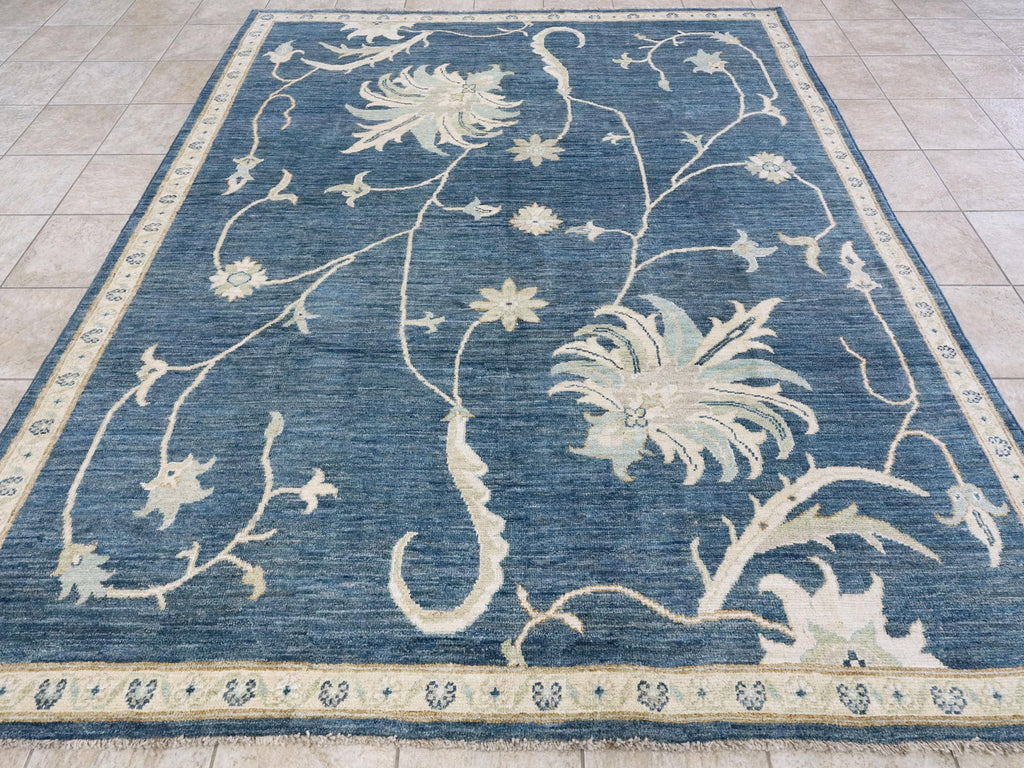 8x10 Ft Blue Ushak Rug - Hand Knotted Wool Oriental Rug