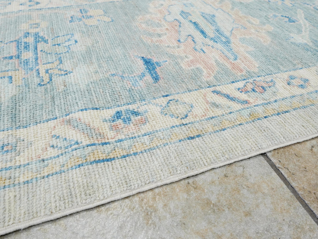 10x14 Ft Muted Blue & Orange Oushak Rug - Hand Knotted Afghan Rug - Turkish Floral Design
