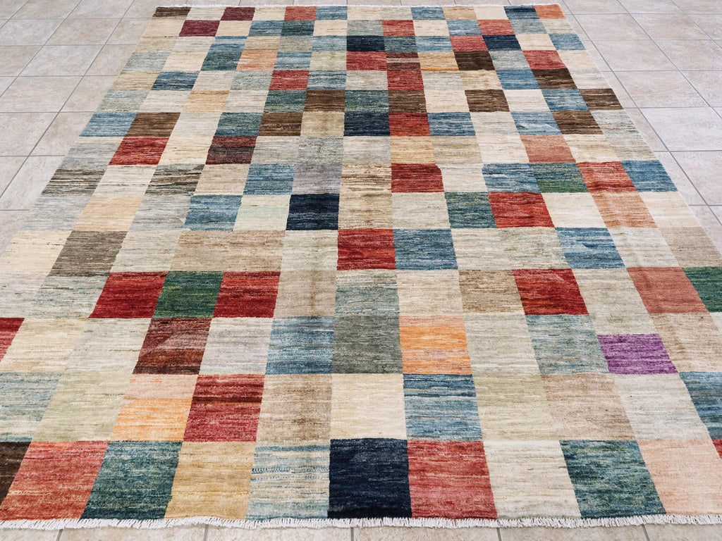 8x10 Ft Hand Knotted Colorful Gabbeh Rug - Geometric Design