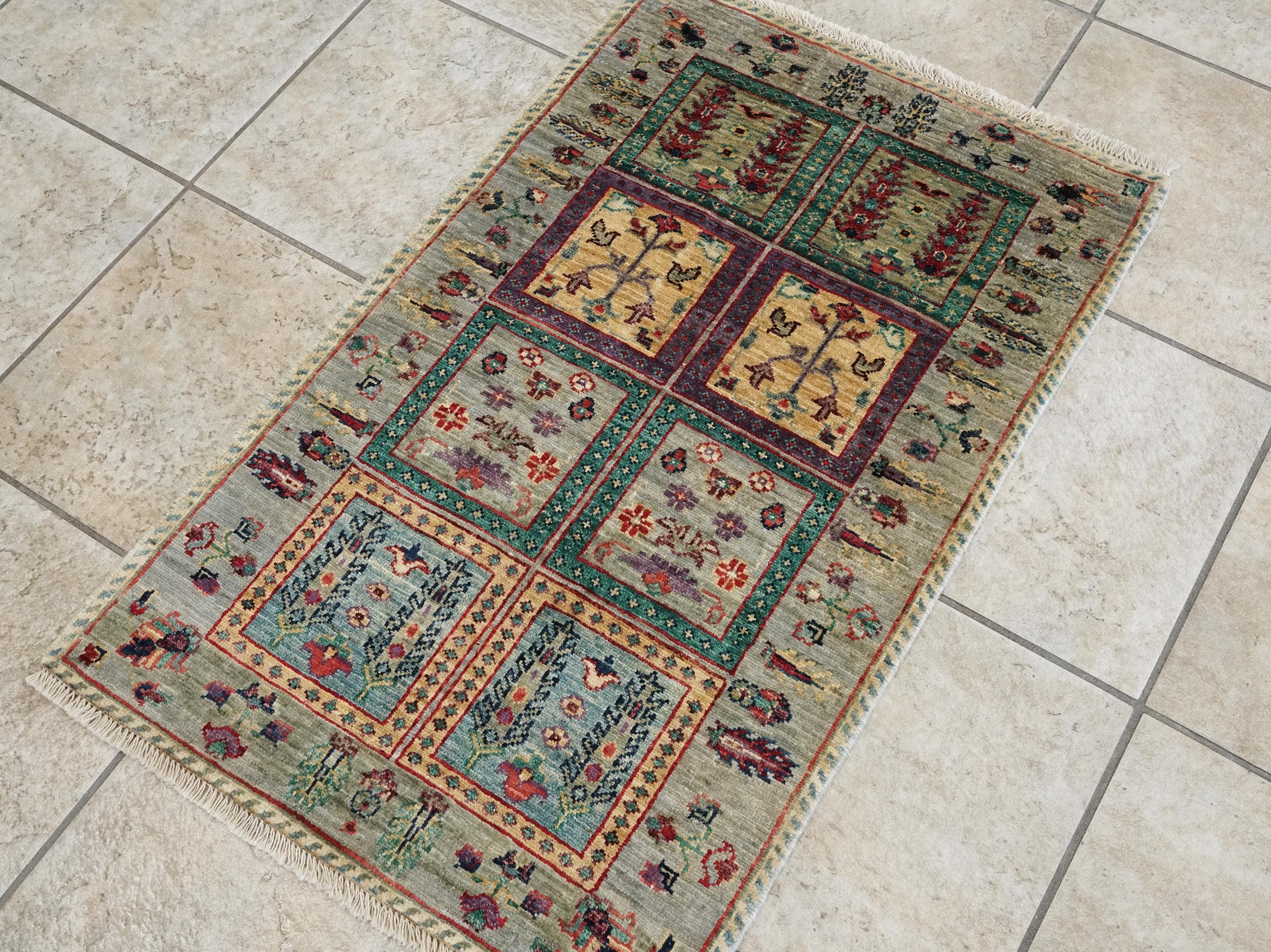 2x3 Ft Hand Knotted Gray Heriz Rug - Afghan Wool Accent Rug