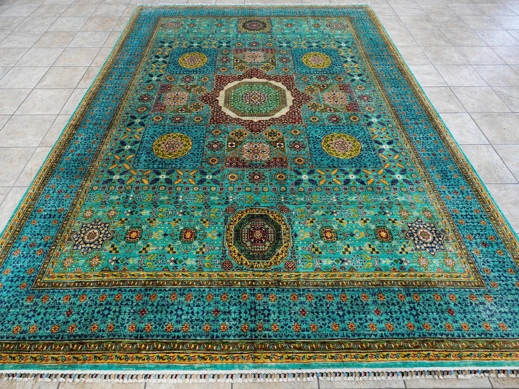 9x12 Ft Green Mamluk Rug - Afghan Oriental Area Rug