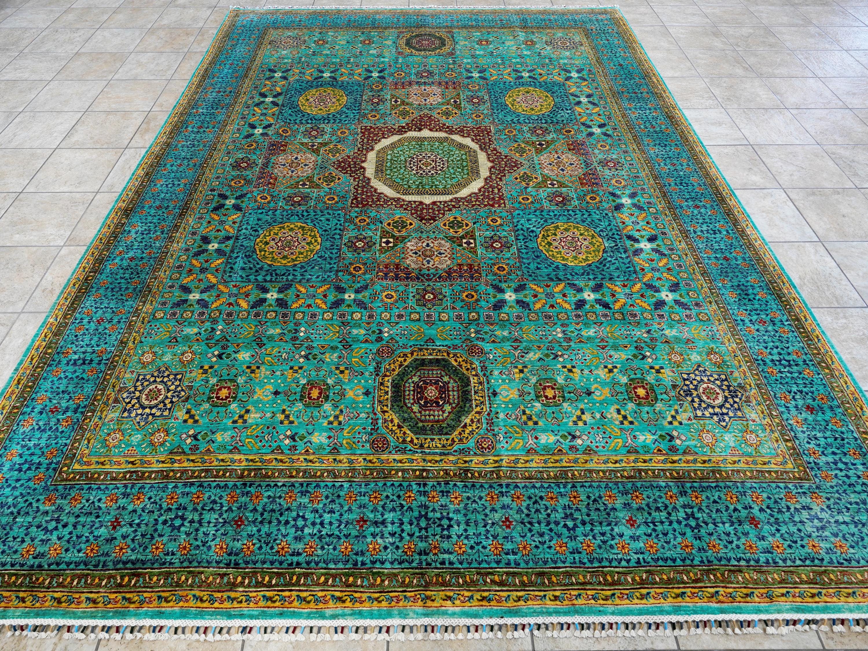 9x12 Ft Green Mamluk Rug - Afghan Oriental Area Rug