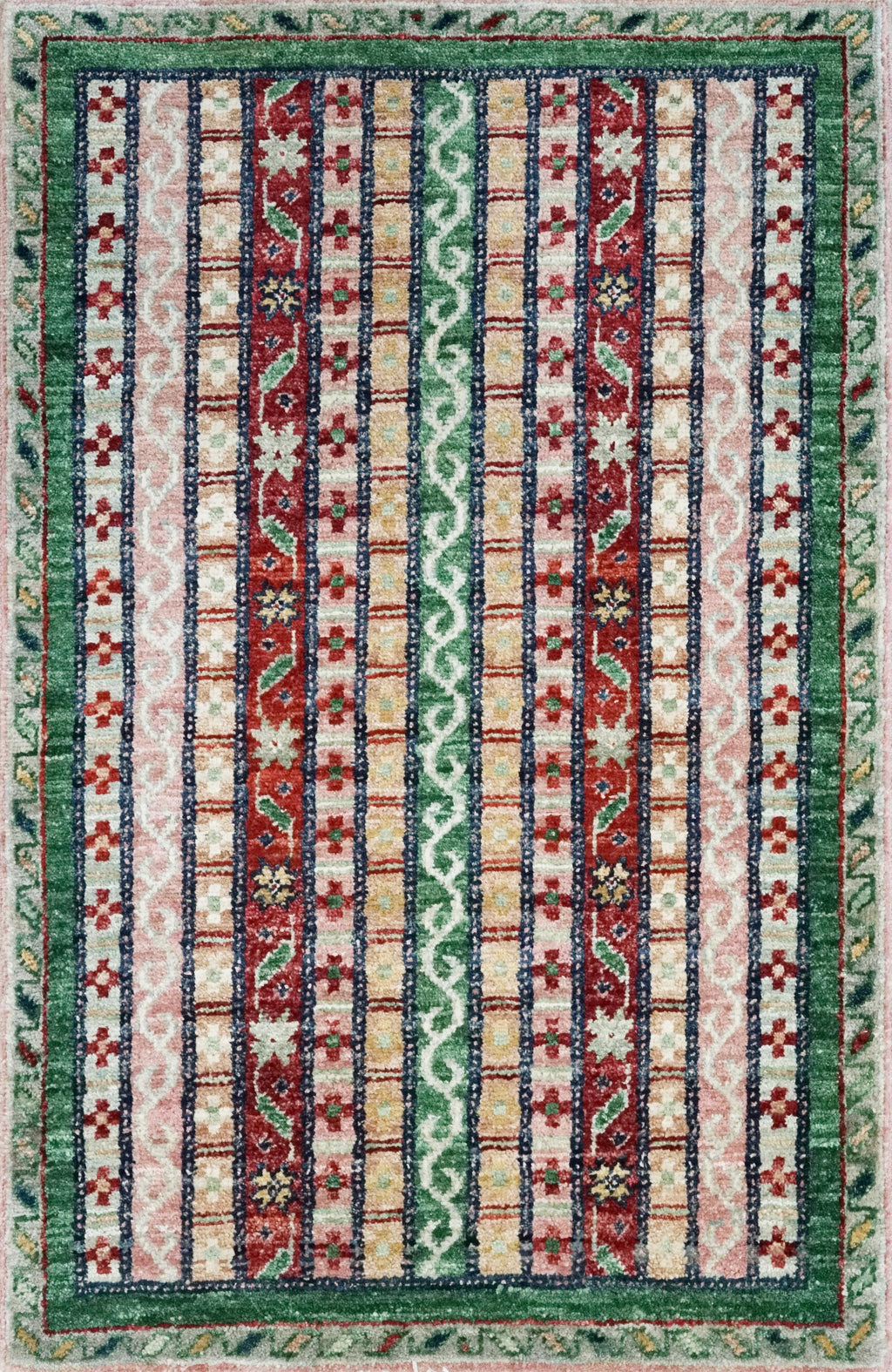 2x3 Ft Green & Pink Khorjin Rug - Afghan Wool Accent Rug
