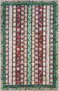 2x3 Ft Green & Pink Khorjin Rug - Afghan Wool Accent Rug