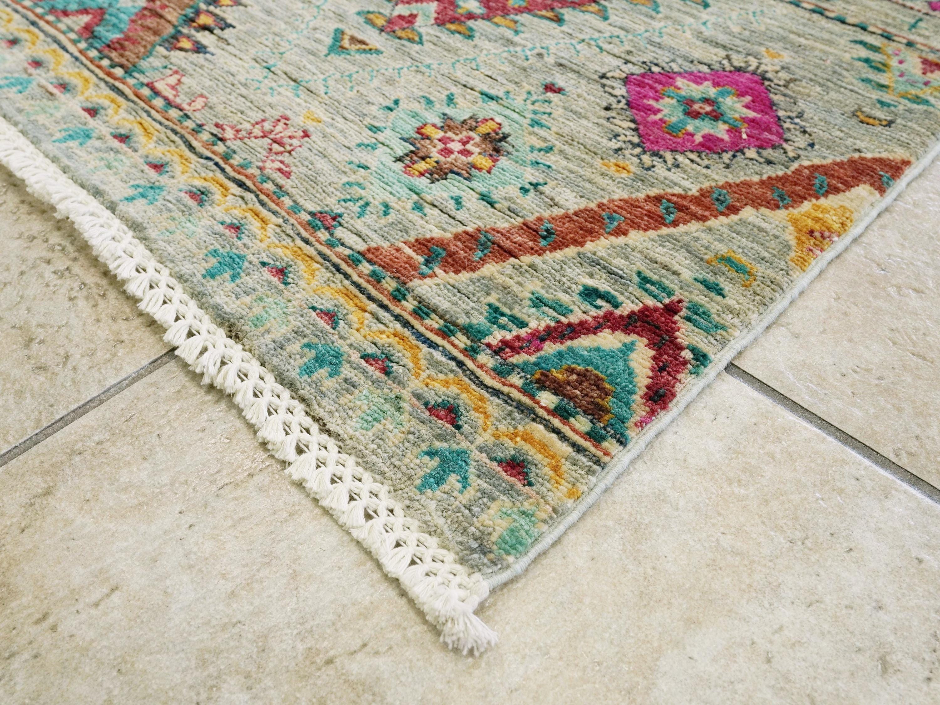 3x5 Ft Hand Knotted Cyan Khorjin Rug - Traditional Tribal Rug