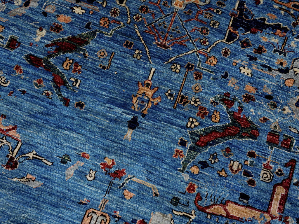 6x9 Ft Blue Serapi Rug - Traditional Wool Rug - Broken Design