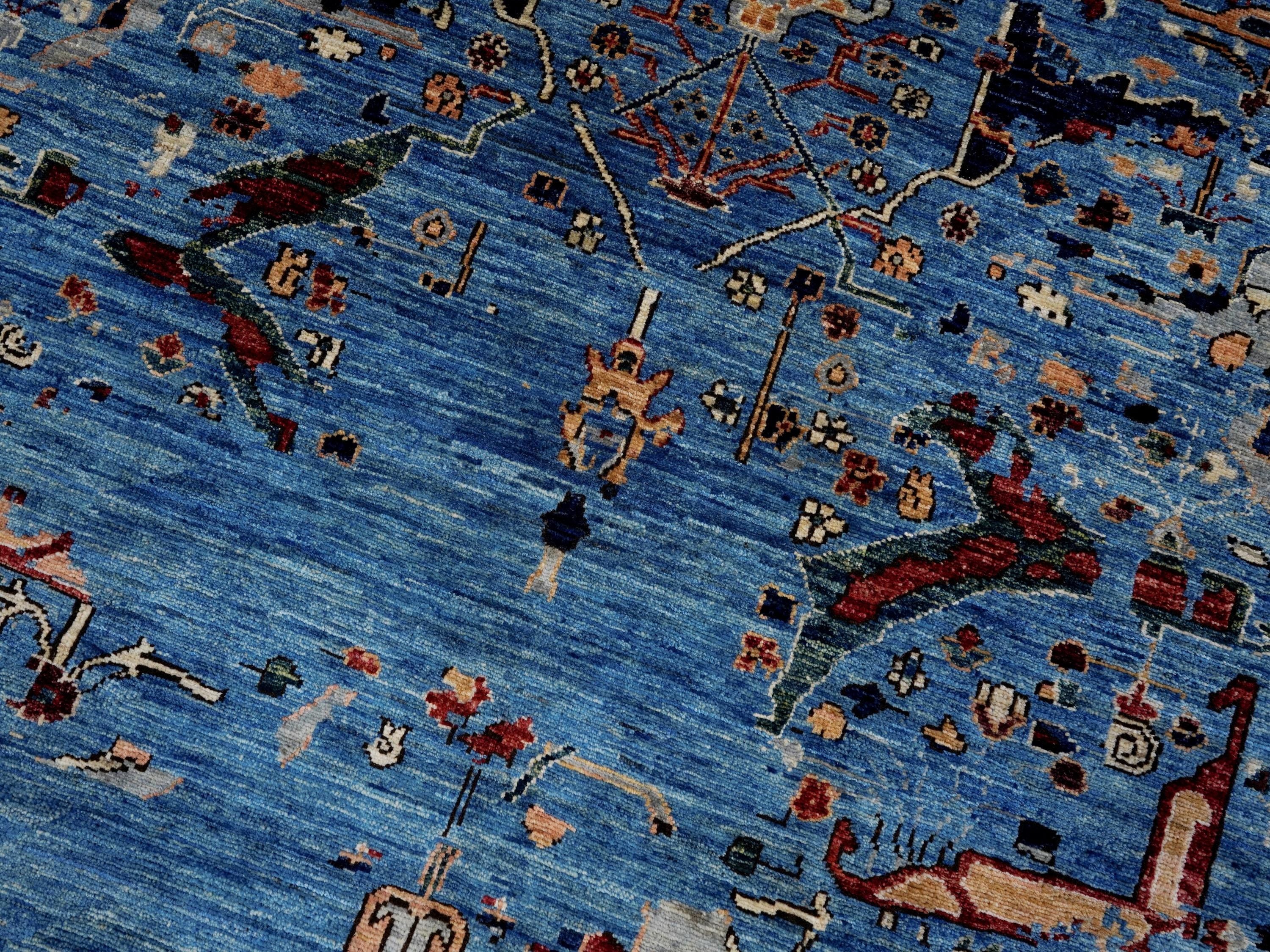 6x9 Ft Blue Serapi Rug - Traditional Wool Rug - Broken Design