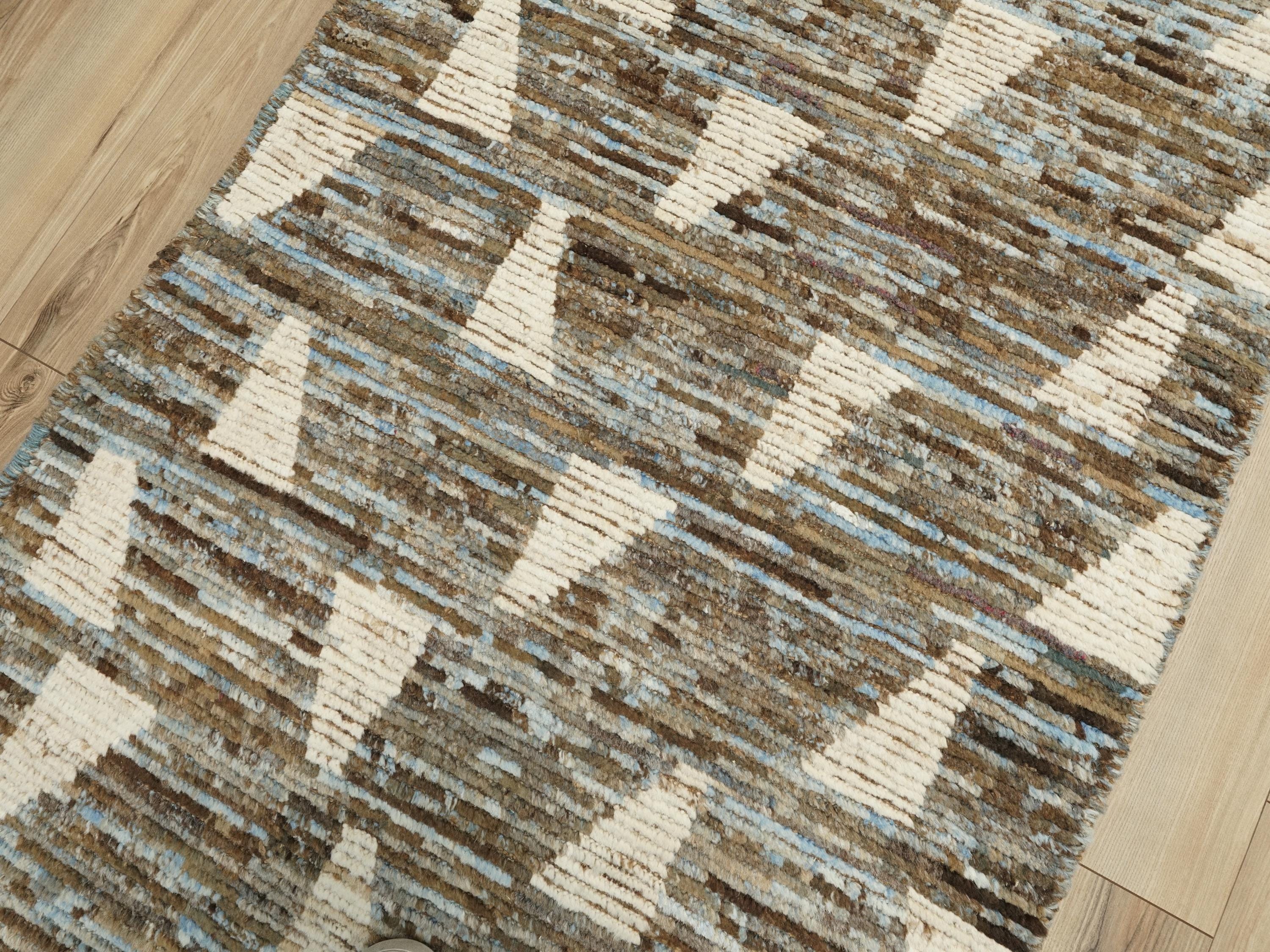 19 Ft Hand Knotted Moroccan Rug - Light Blue Hallway Runner