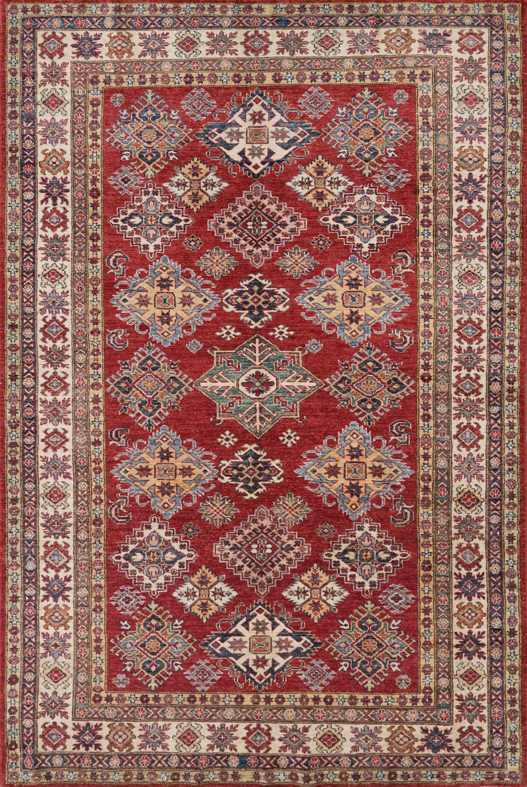 6x9 Ft Red Super Kazak Rug - Hand Knotted Wool Persian Rug