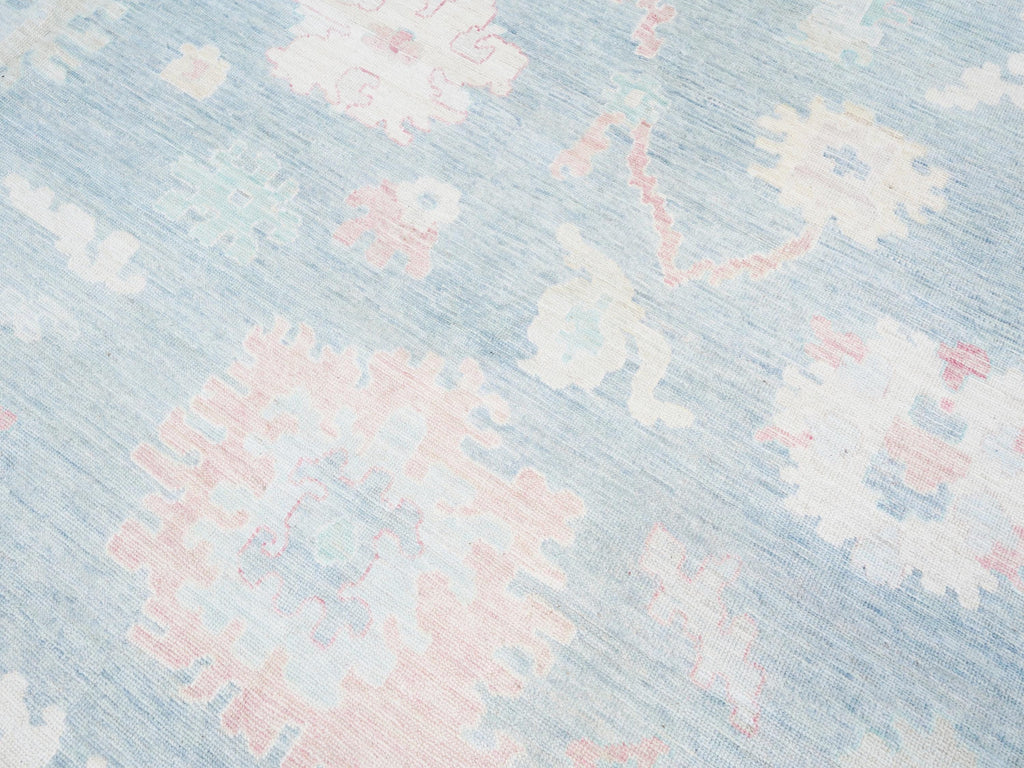 12x15 Ft Muted Ushak Rug - Traditional Wool Area Rug - Greenish Blue Turkish design