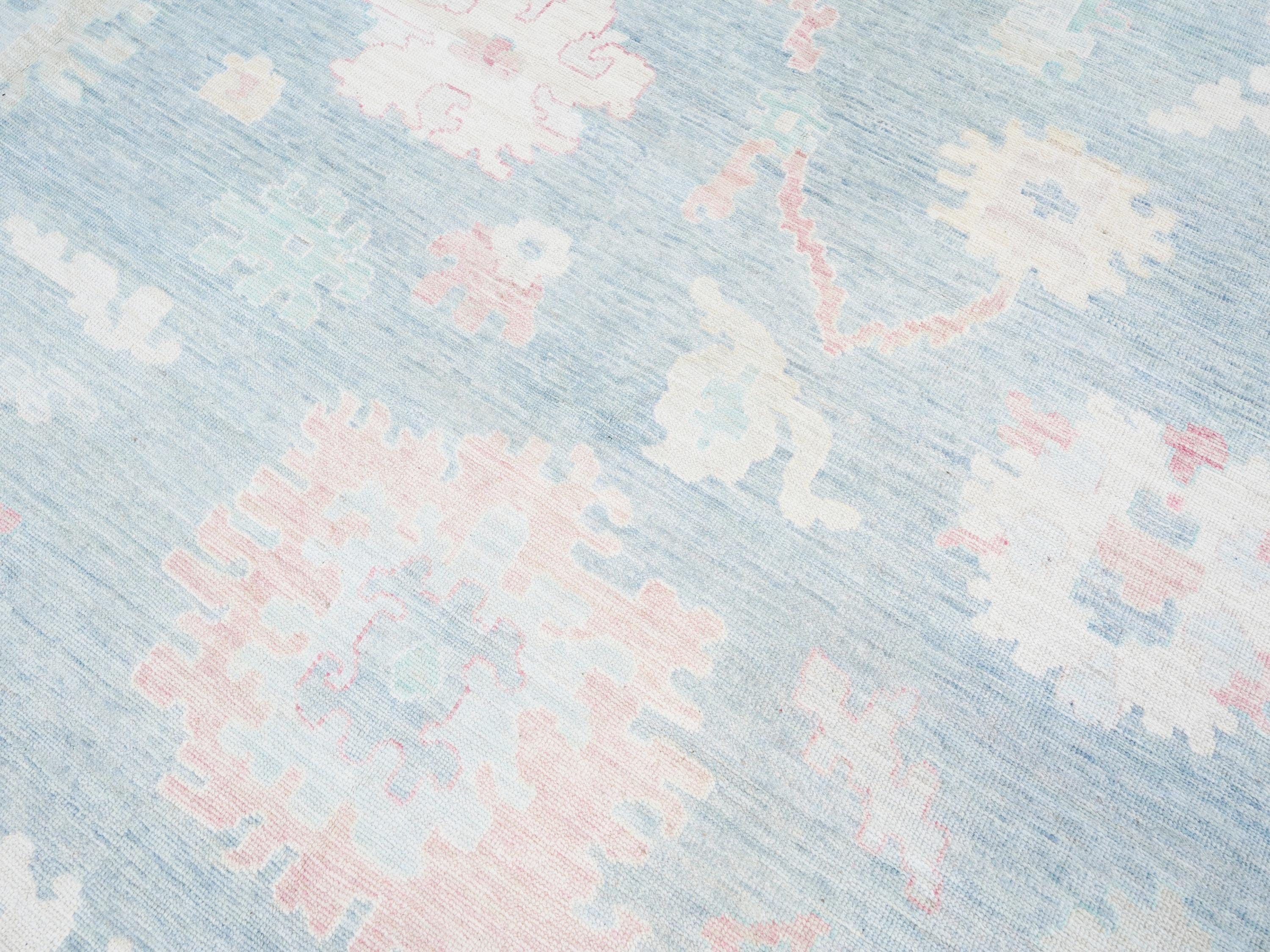 12x15 Ft Muted Ushak Rug - Traditional Wool Area Rug - Greenish Blue Turkish design