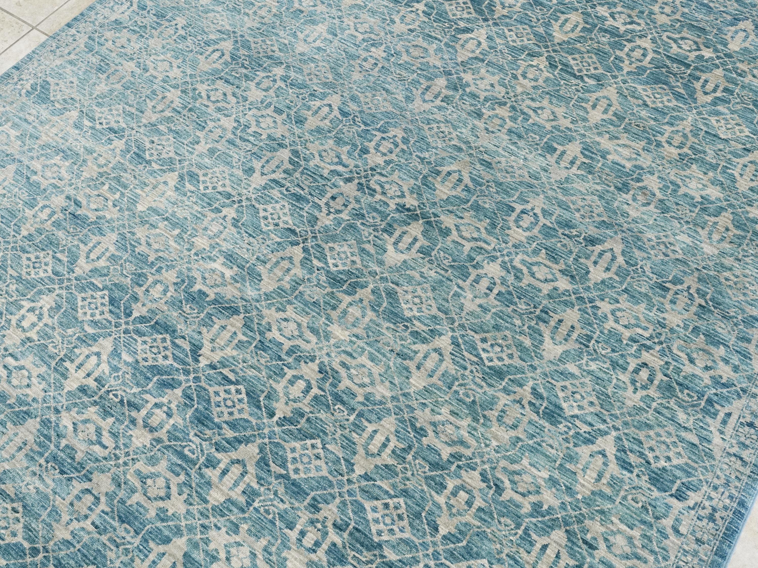 6x9 Ft Blue Heriz Rug - Hand Knotted Area Rug - Persian Design