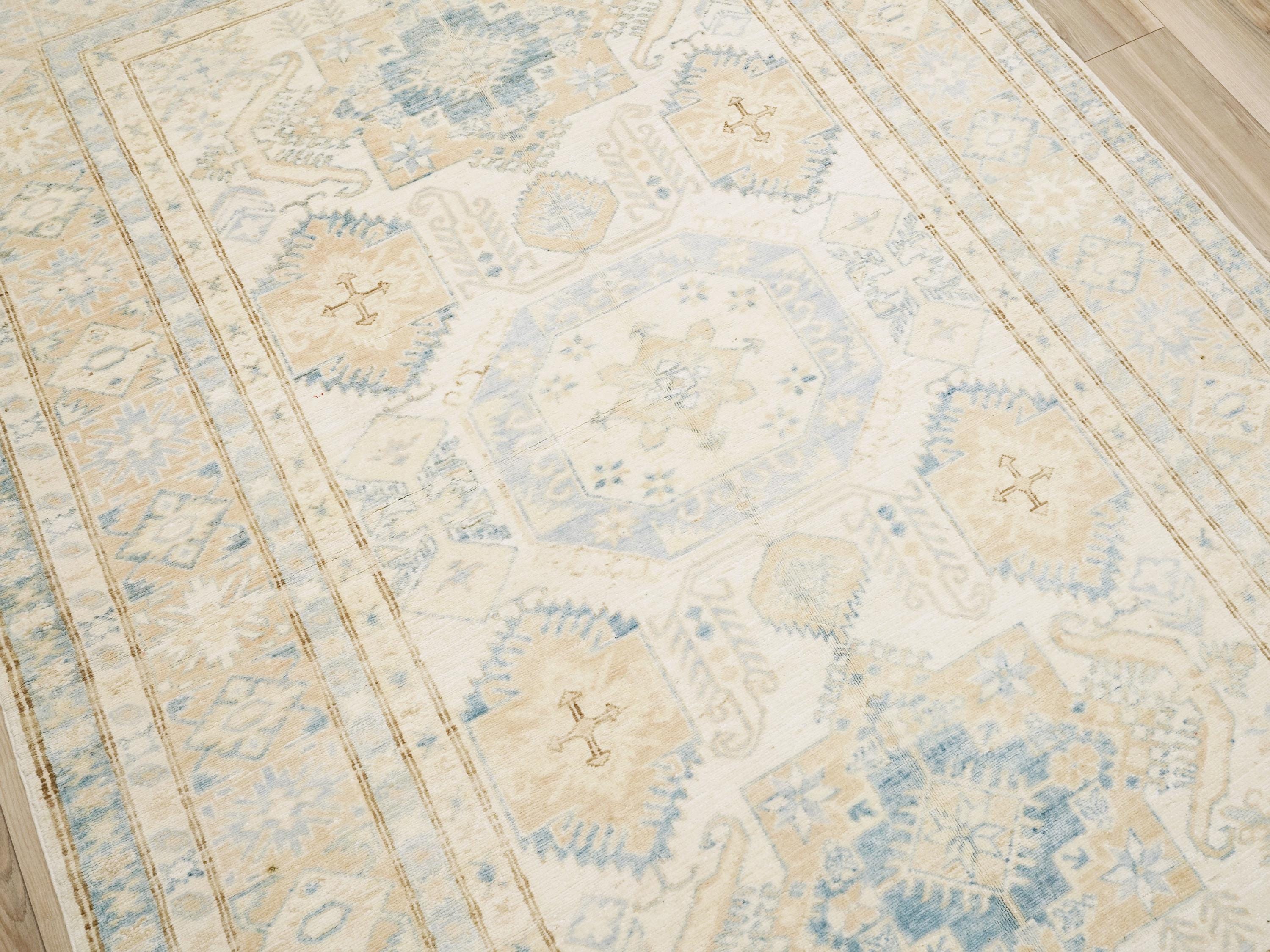 5x8 Ft Beige Heriz Rug - Afghan Wool Area Rug