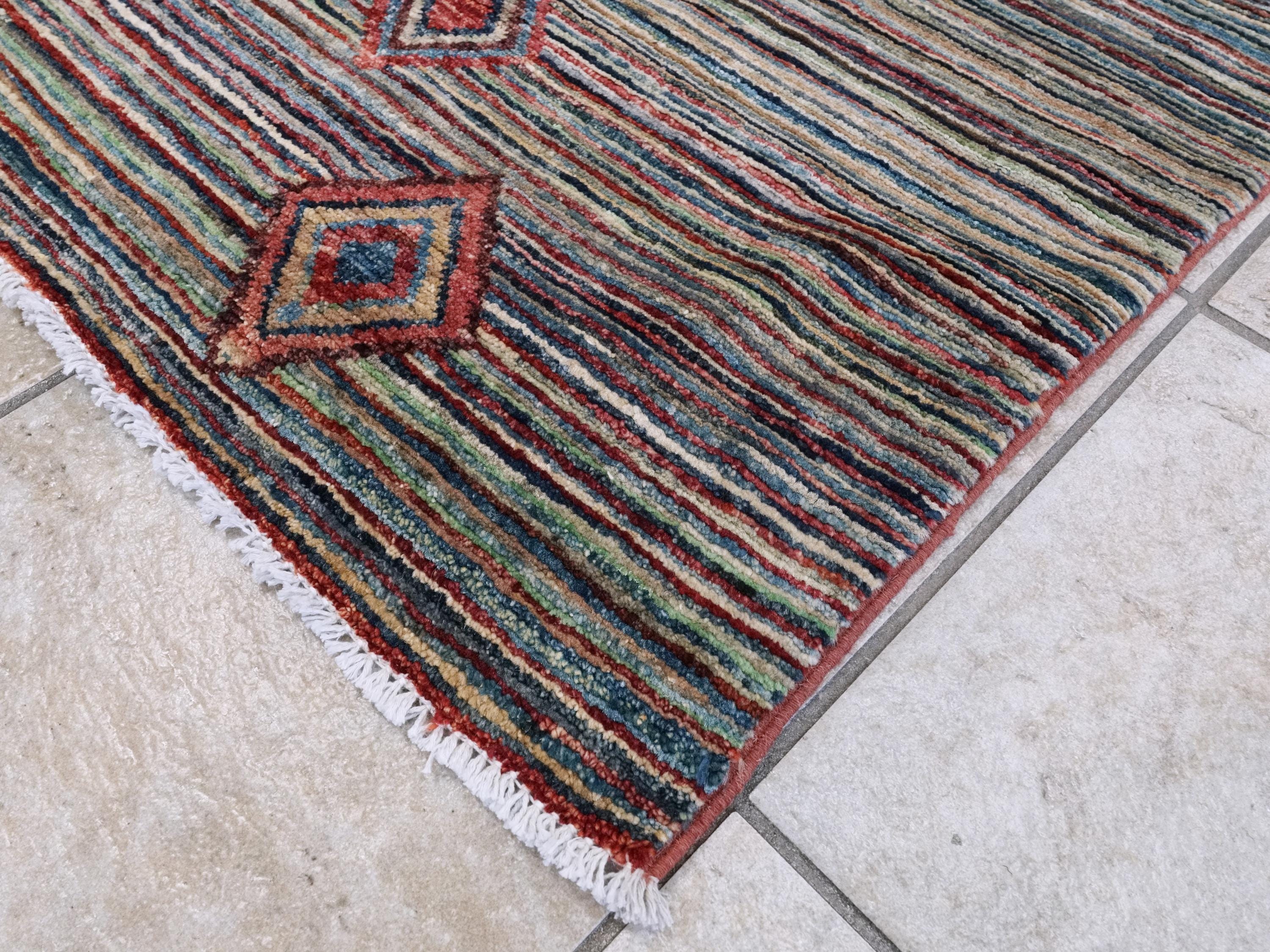 6x10 Ft Multicolor Gabbeh Rug - Afghan Wool Area Rug - Tribal Design