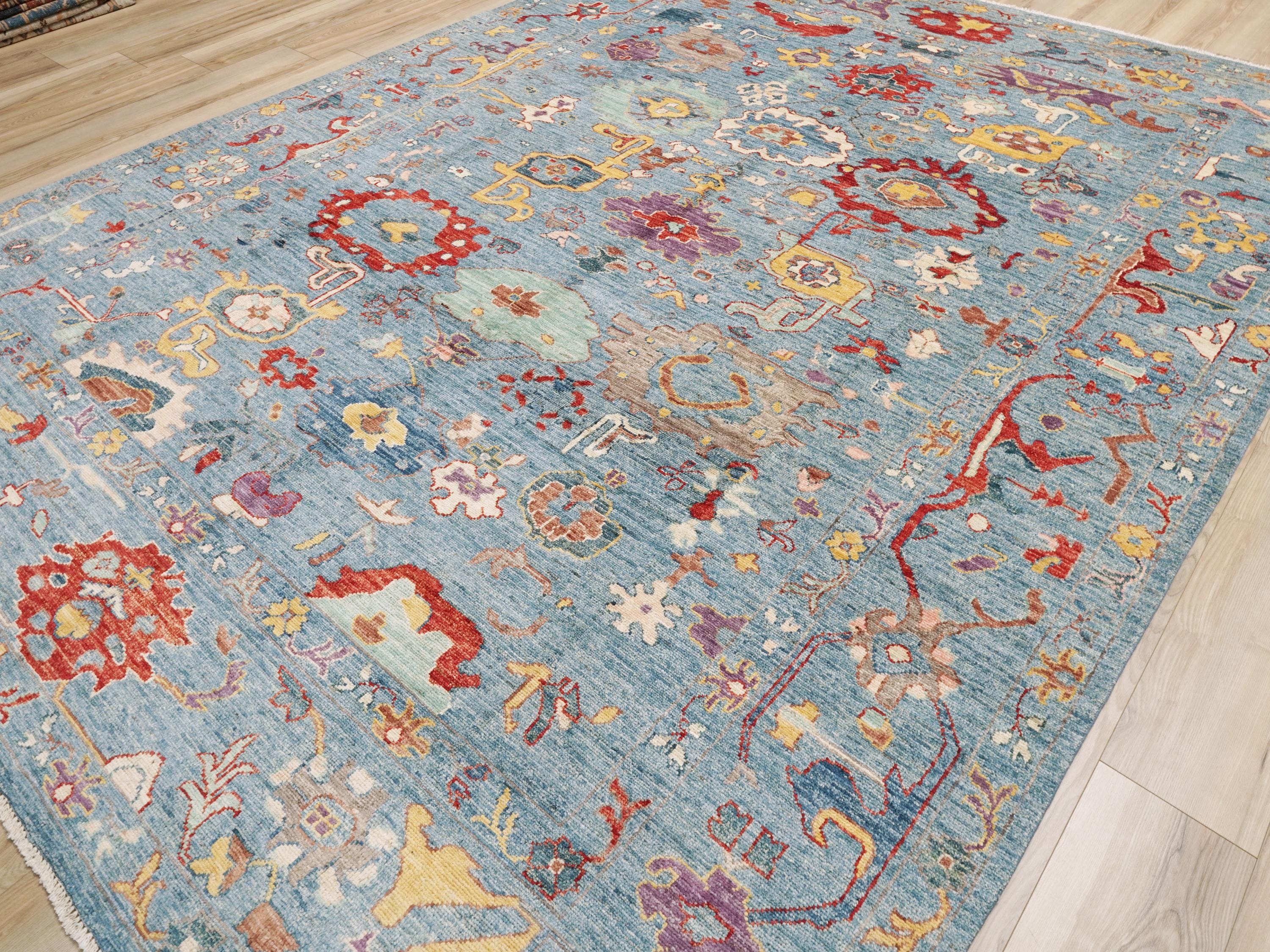 9x12 Ft Light Blue Oushak Rug - Hand Knotted Oriental Rug
