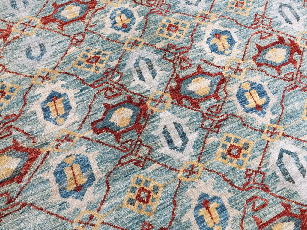 8x10 Ft Blue & Red Heriz Rug - Handmade Afghan Wool Rug - Traditional Persian Design