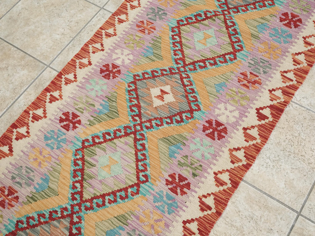 7 Ft Red Kilim Runner Rug - Traditional Flat Weave, Ghazni Wool Rug