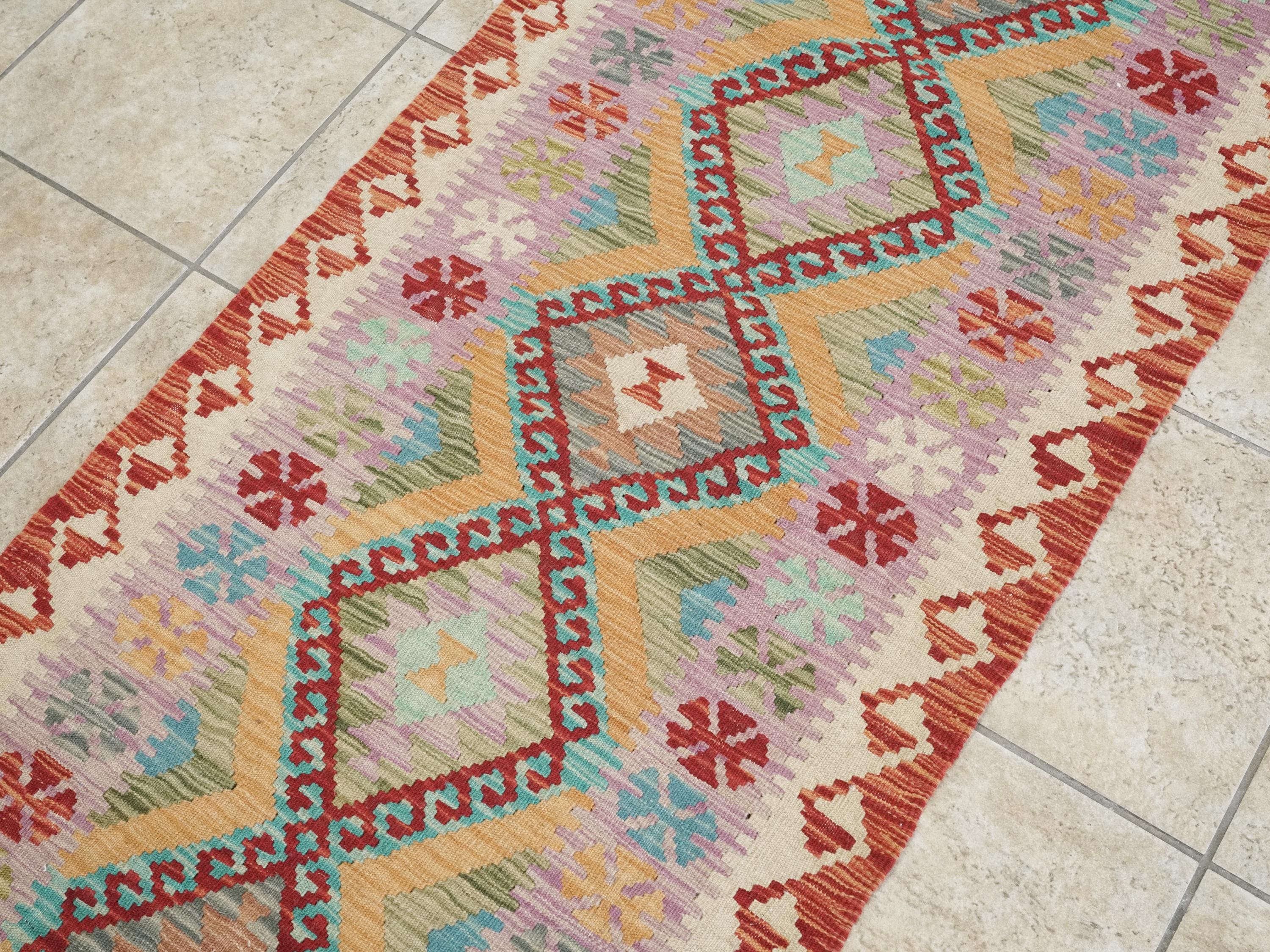 7 Ft Red Kilim Runner Rug - Traditional Flat Weave, Ghazni Wool Rug