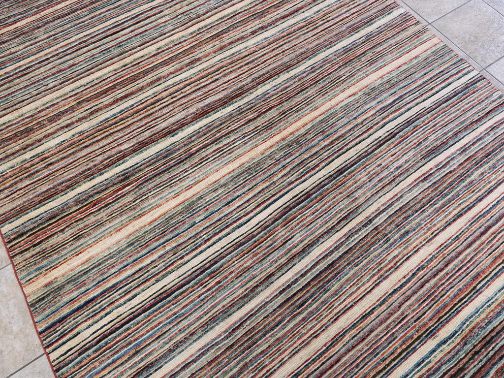 6x9 Ft Colorful Gabbeh Rug - Afghan Wool Area Rug - Striped Design