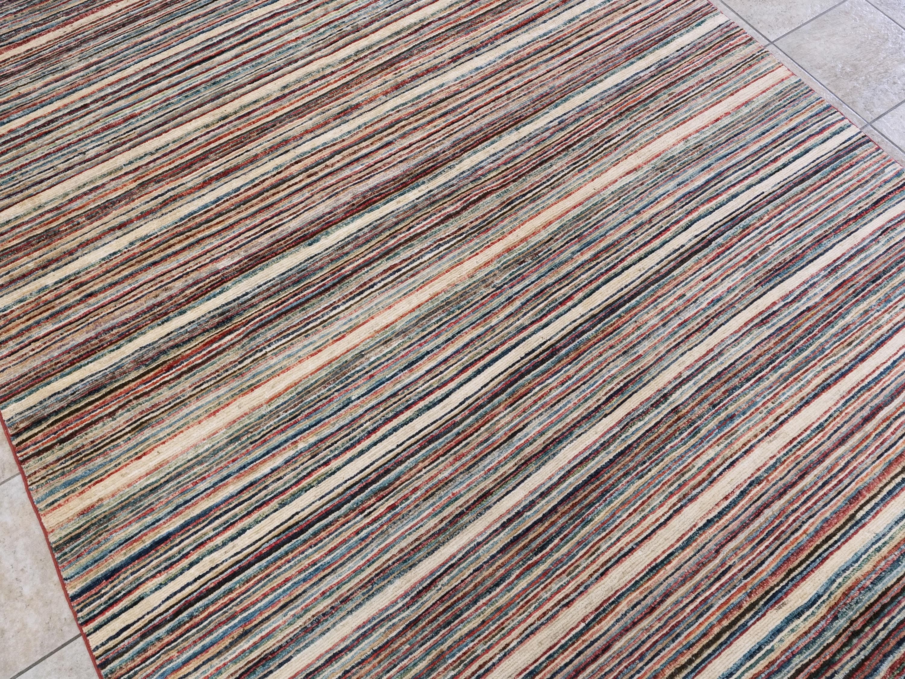 6x9 Ft Colorful Gabbeh Rug - Afghan Wool Area Rug - Striped Design