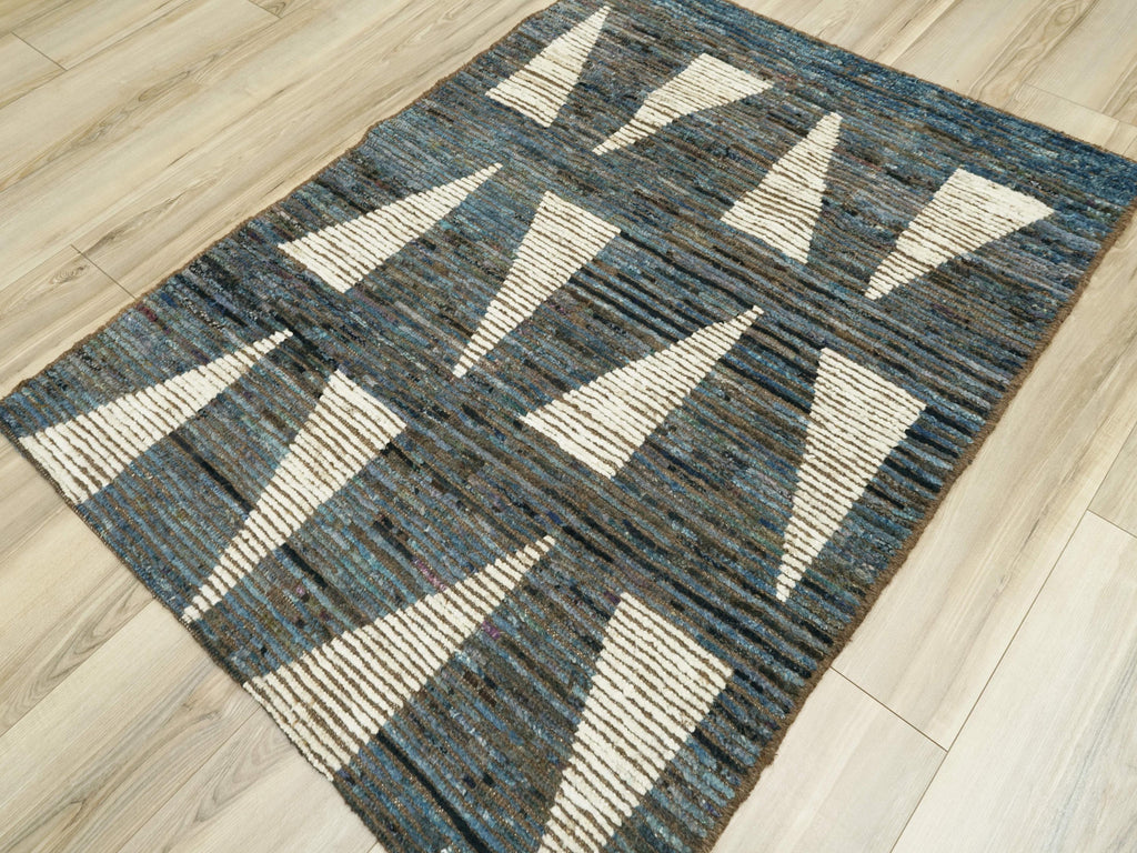 3x5 Ft Dark Blue Moroccan Rug - Hand Knotted Area Rug