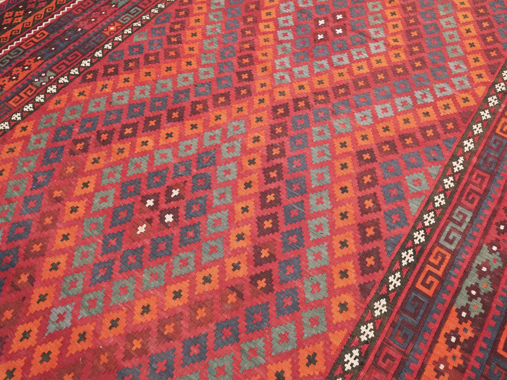 10x14 Ft Red Maimana Kilim Rug - Large Vintage Afghan Tribal Rug