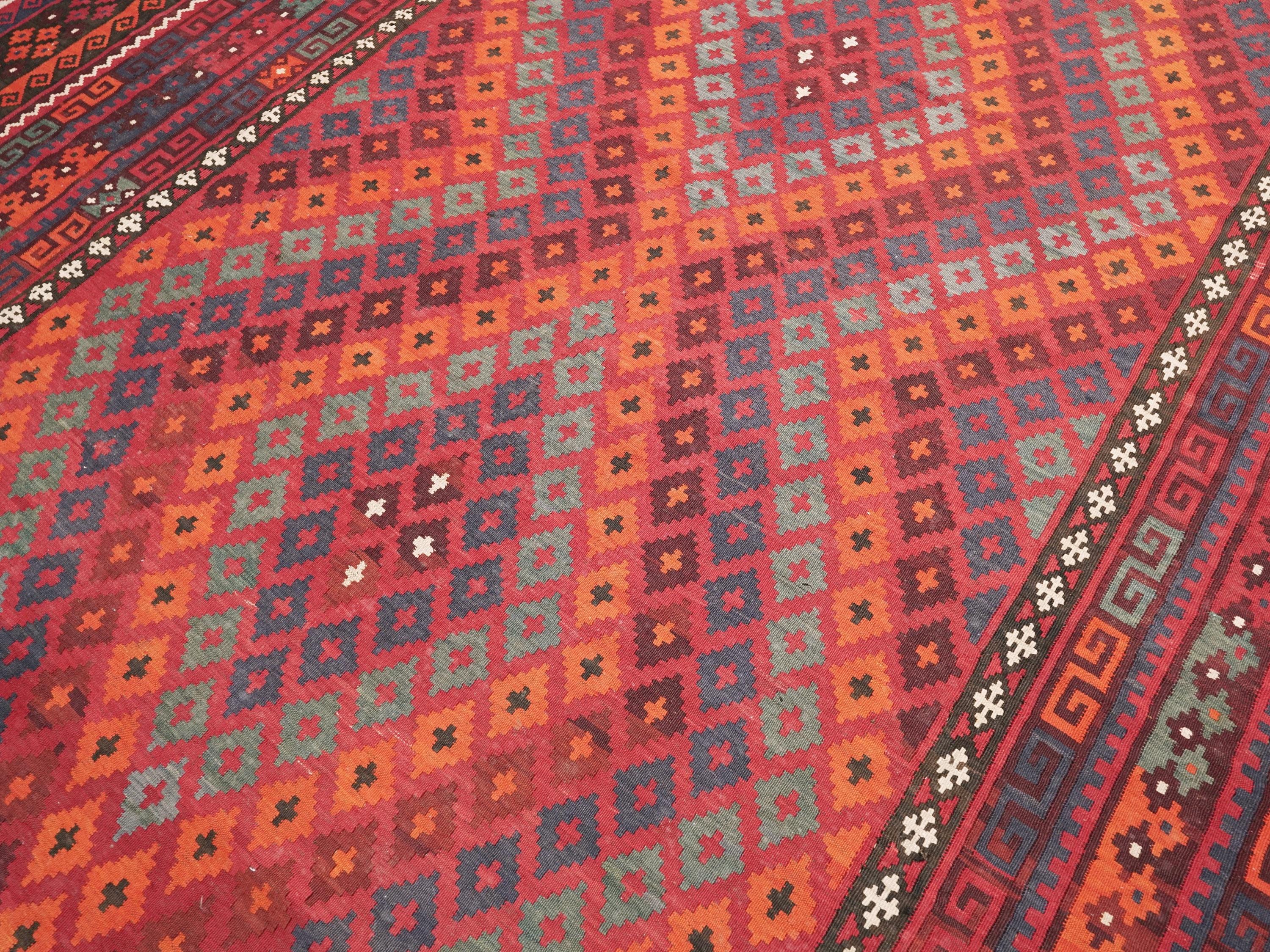 10x14 Ft Red Maimana Kilim Rug - Large Vintage Afghan Tribal Rug