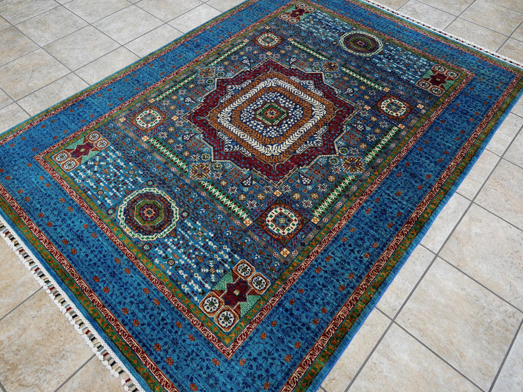 6x8 Ft Blue Mamluk Rug - Hand Knotted Oriental Area Rug